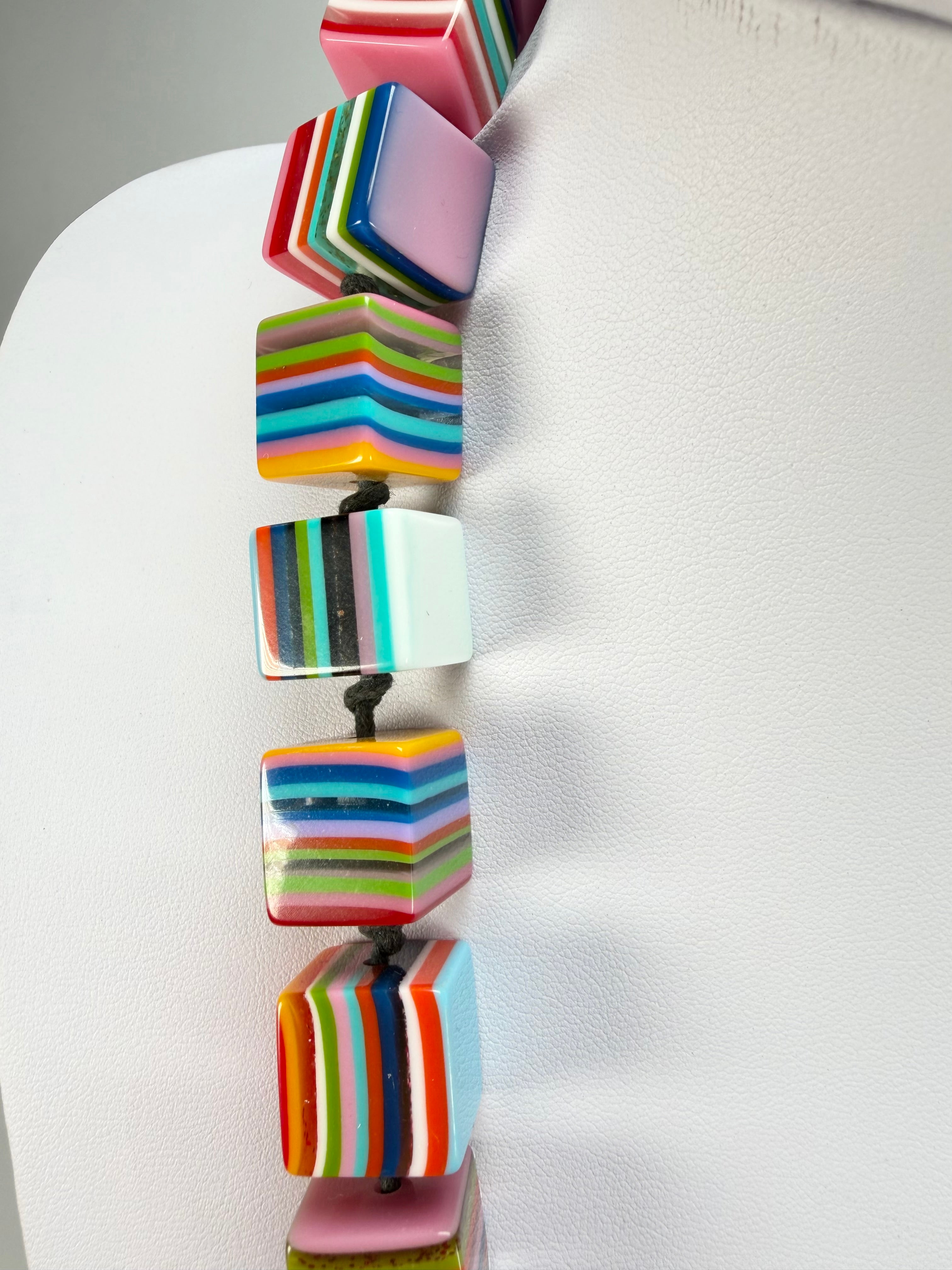 Jackie Brazil "POP" Liquorice Mix Colours Small Cubes 65cm Necklace ( N0046 )