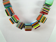 Jackie Brazil "POP" Liquorice Mix Colours Small Cubes 65cm Necklace ( N0046 )