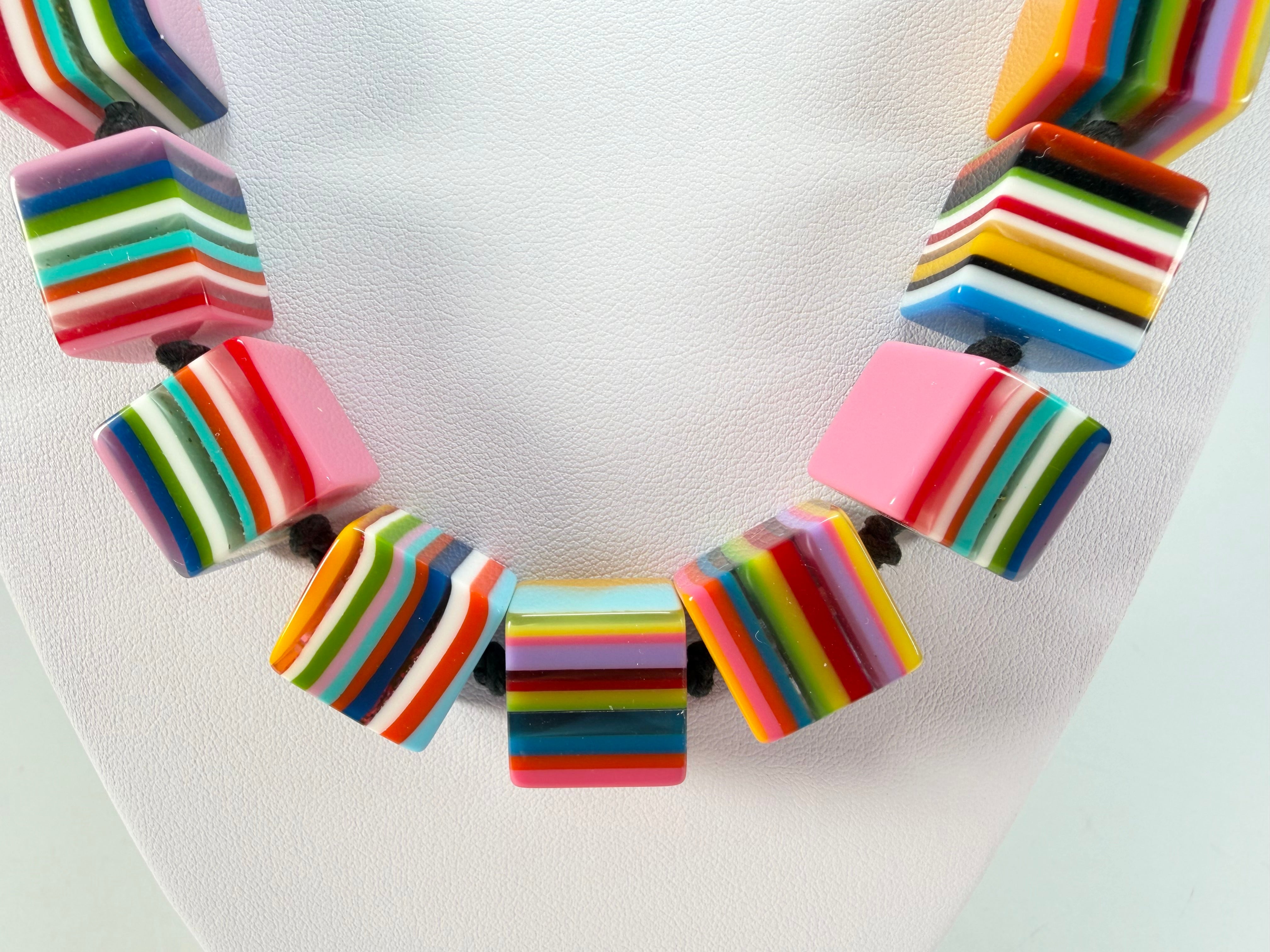 Jackie Brazil "POP" Liquorice Mix Colours Small Cubes 65cm Necklace ( N0046 )
