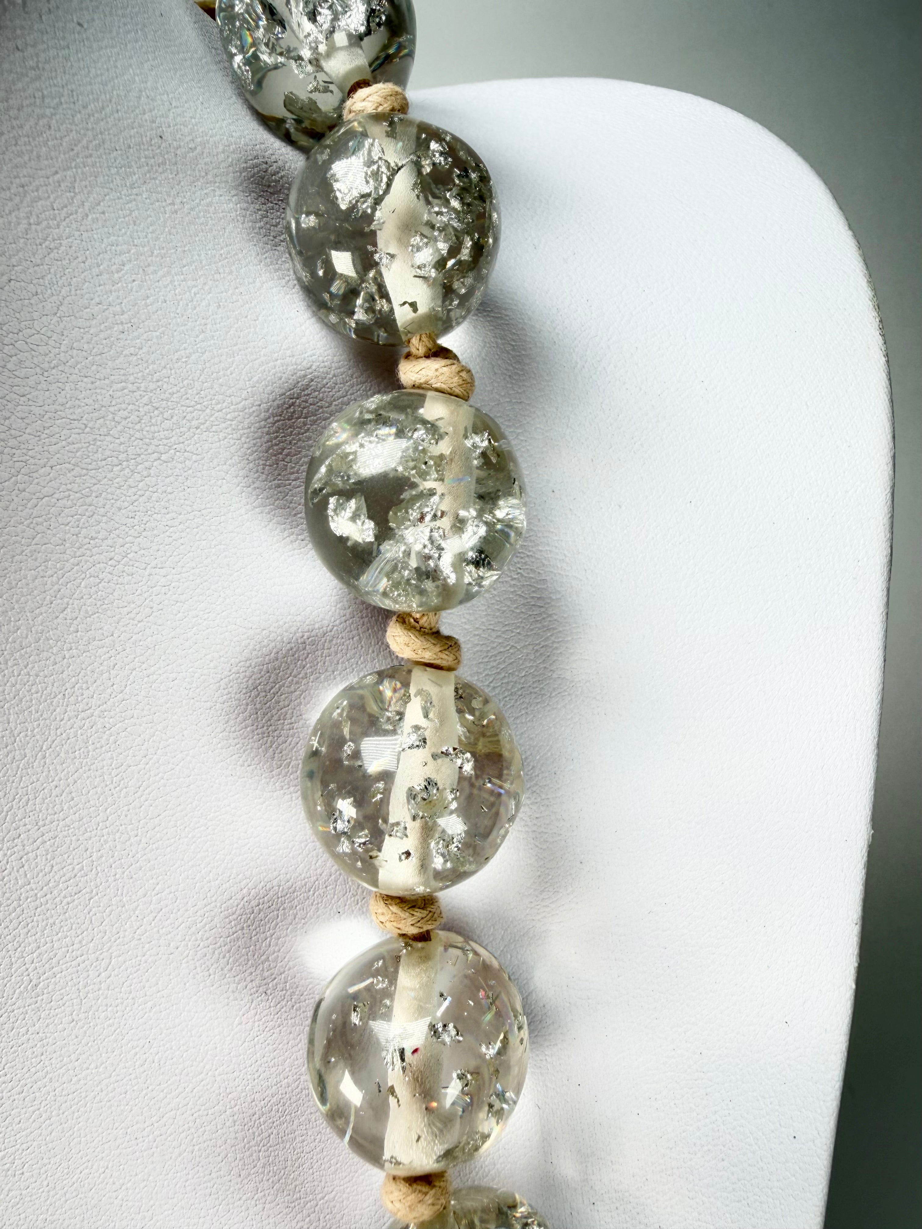 Jackie Brazil "Lola" Silver Flakes Medium Spheres 70cm Resin Necklace ( N2695 )