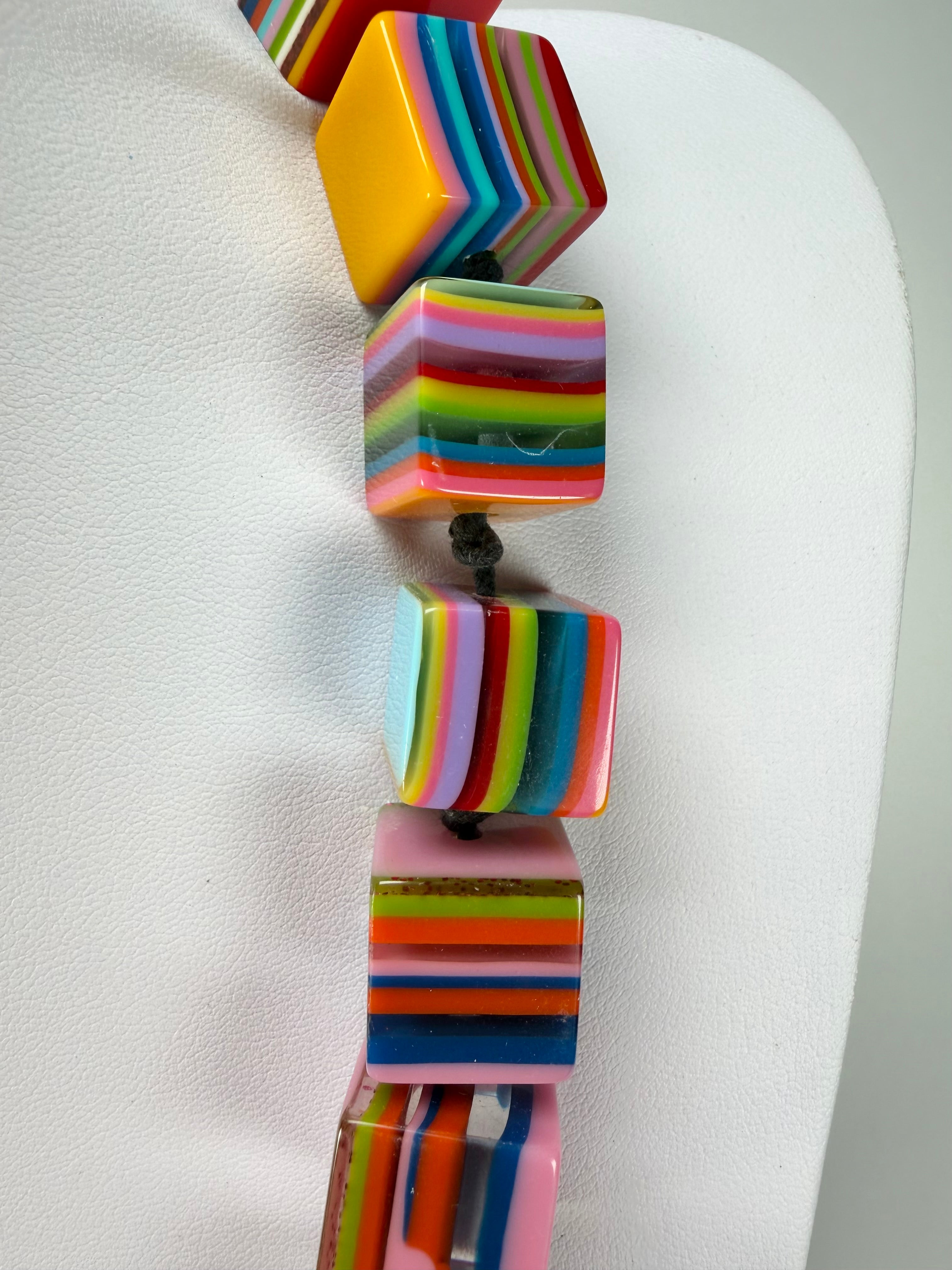 Jackie Brazil "POP" Liquorice Mix Colours Small Cubes 65cm Necklace ( N0046 )