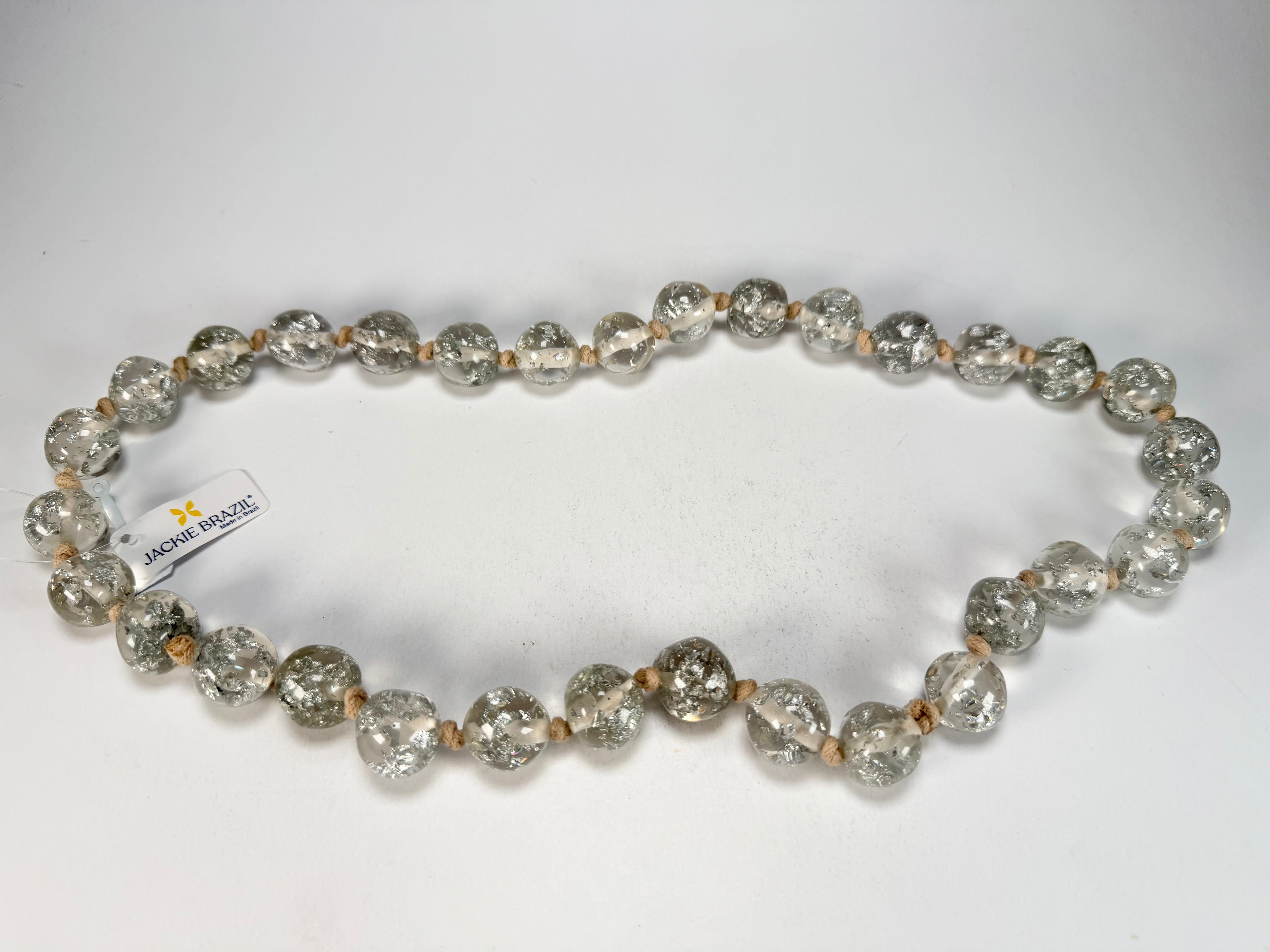 Jackie Brazil "Lola" Silver Flakes Medium Spheres 70cm Resin Necklace ( N2695 )