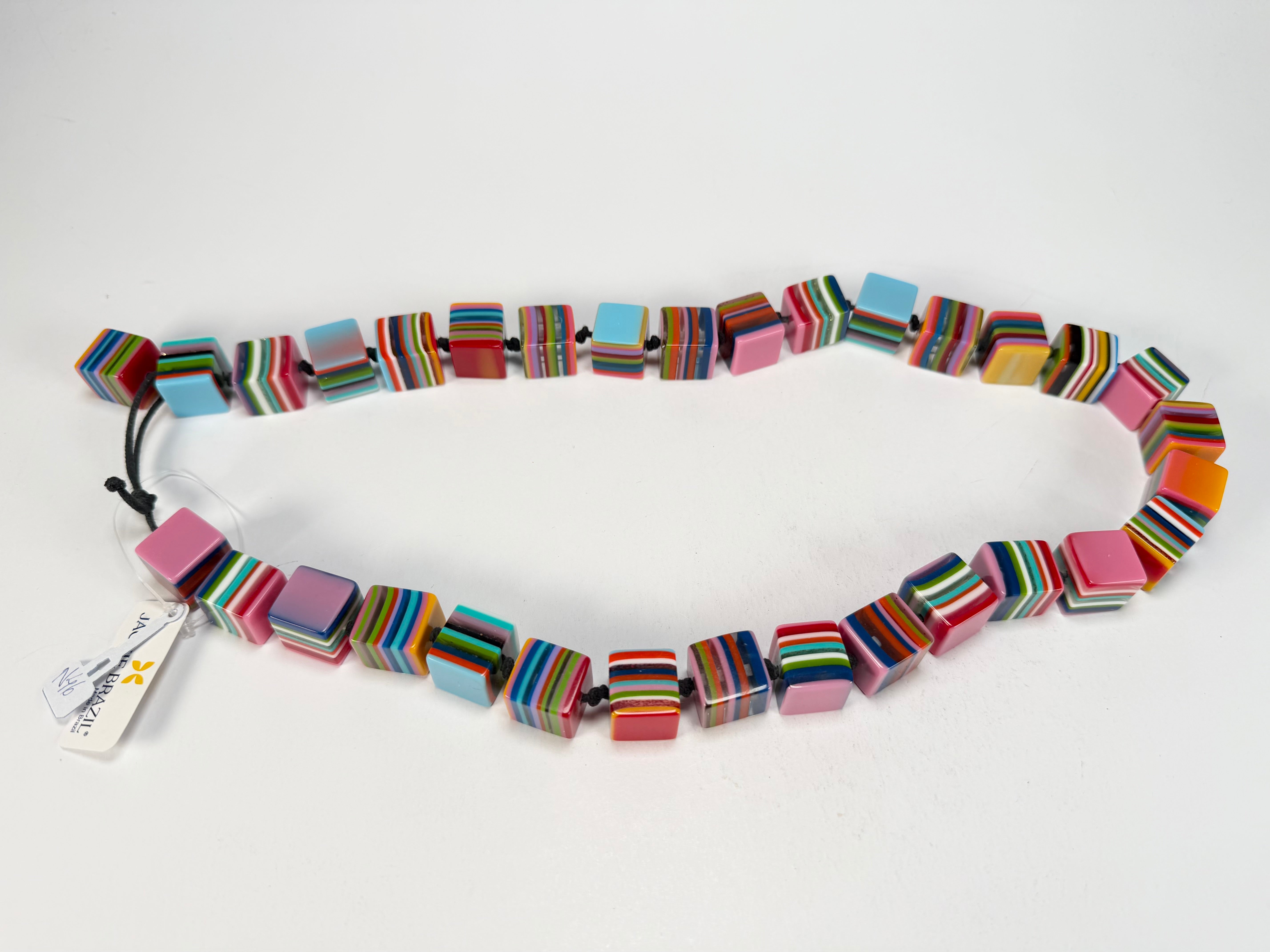 Jackie Brazil "POP" Liquorice Mix Colours Small Cubes 65cm Necklace ( N0046 )
