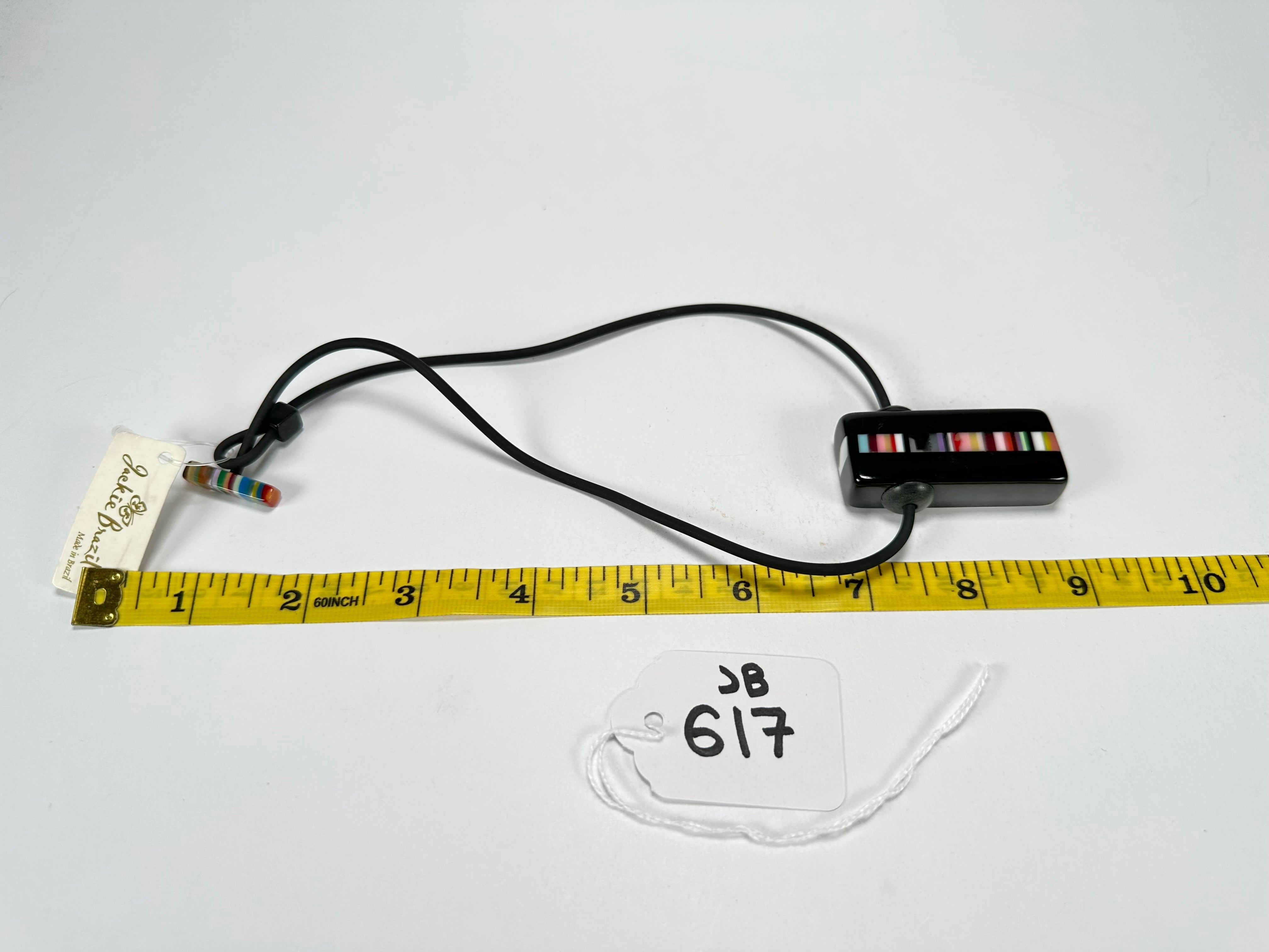 Jackie Brazil "Bar Code" Small Liquorice Pendant On Cord Resin Necklace ( N2214 )