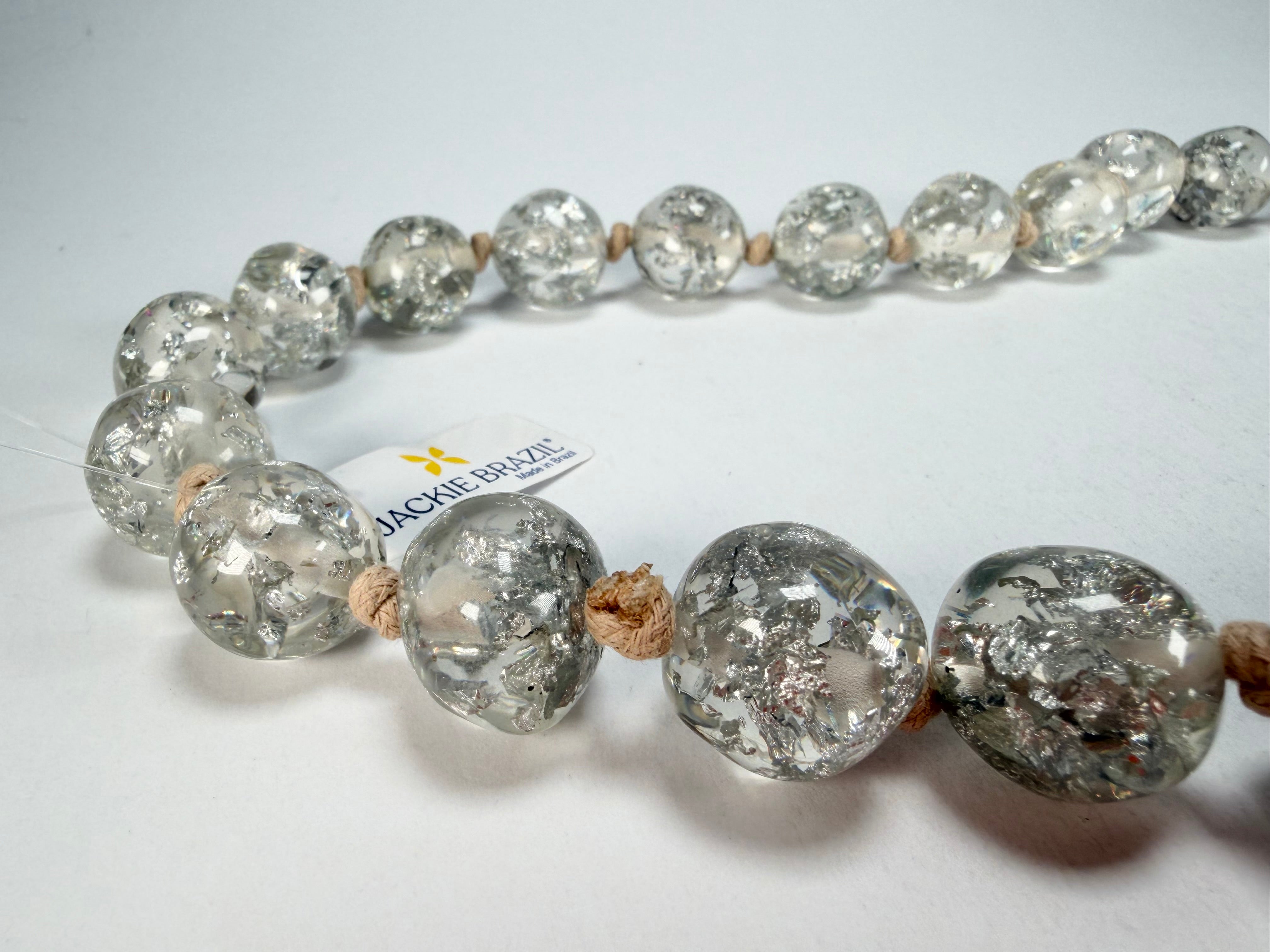 Jackie Brazil "Lola" Silver Flakes Medium Spheres 70cm Resin Necklace ( N2695 )