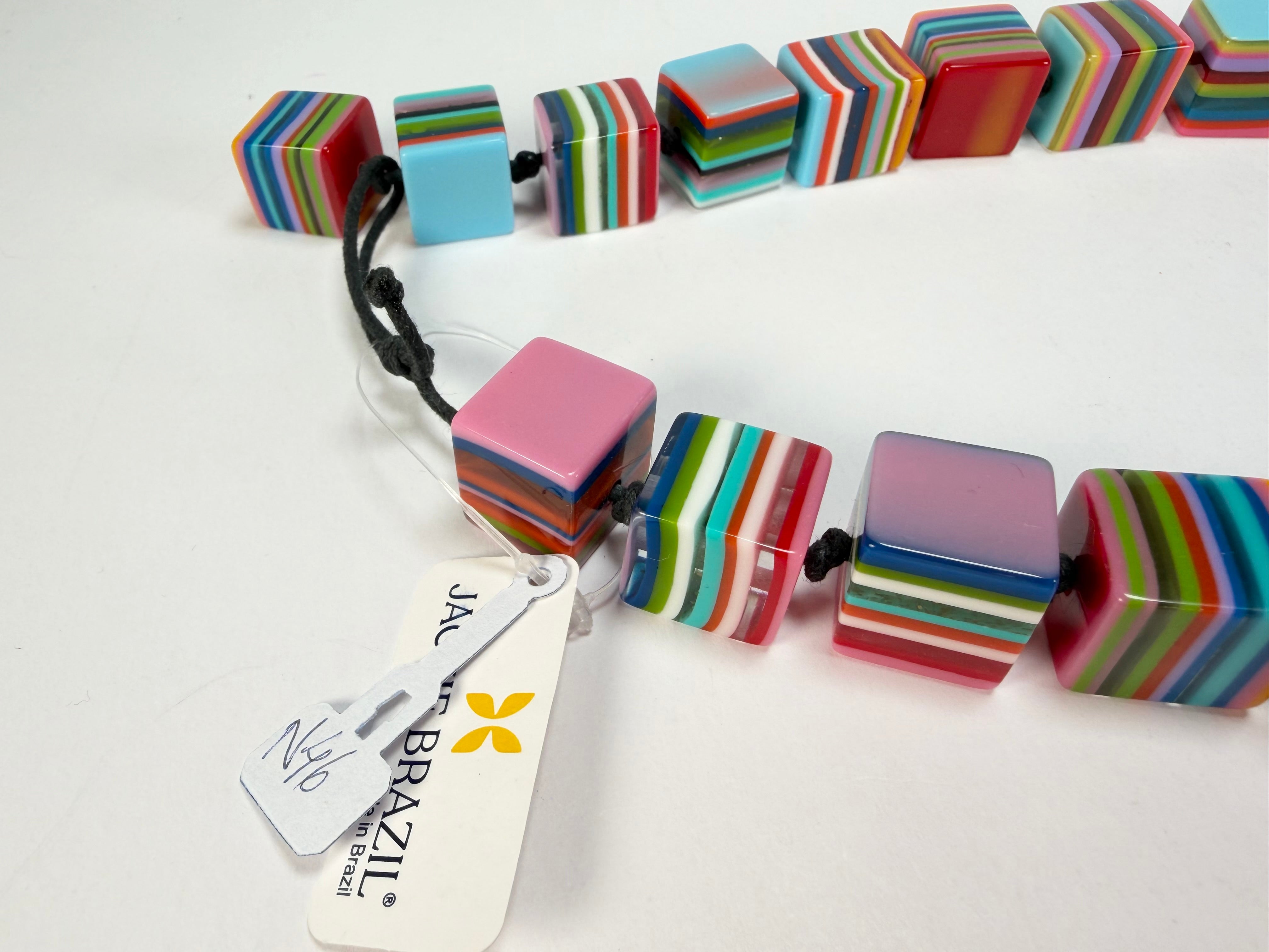 Jackie Brazil "POP" Liquorice Mix Colours Small Cubes 65cm Necklace ( N0046 )