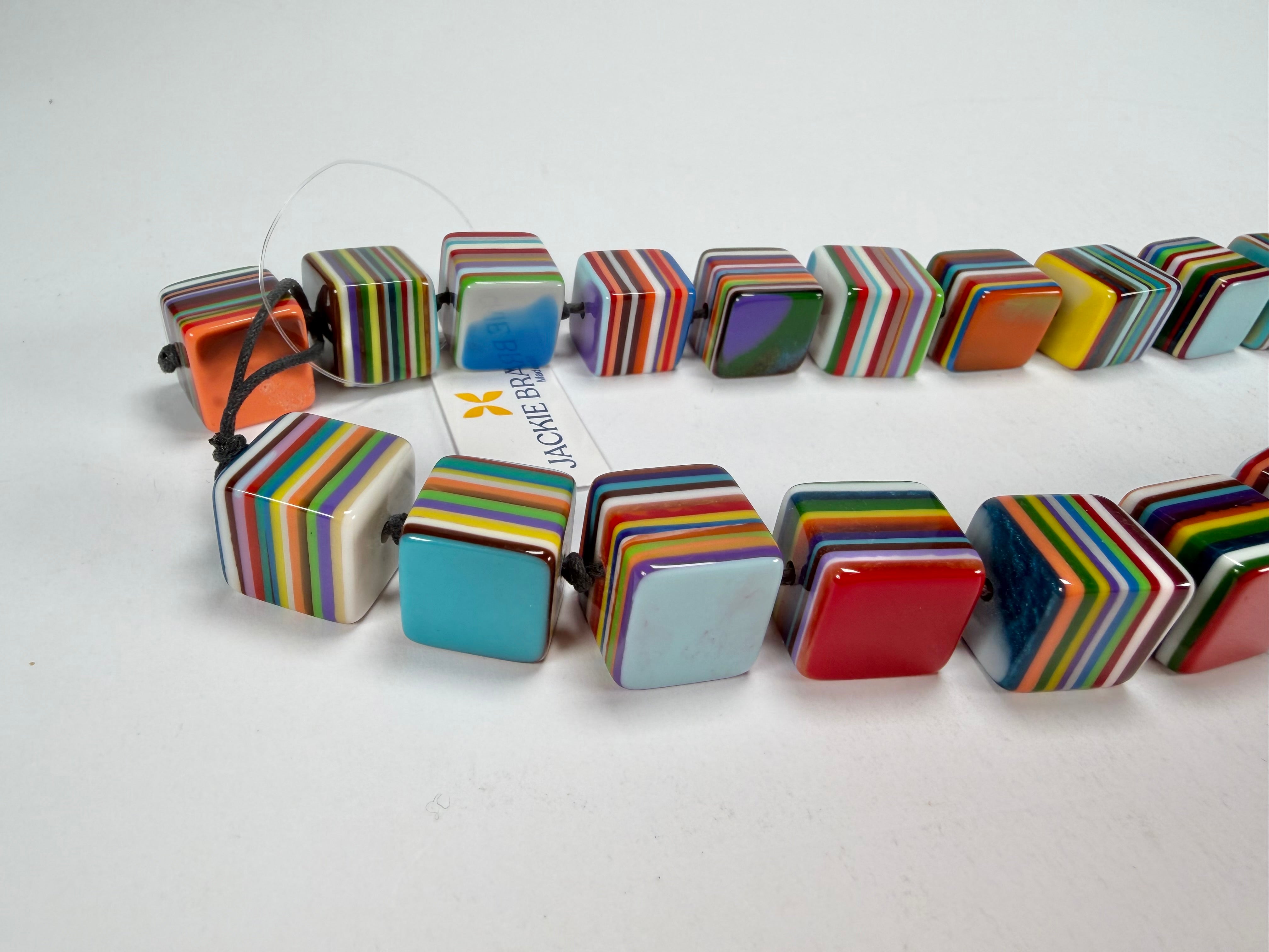 Jackie Brazil "POP" Liquorice Mix Colours Small Cubes 65cm Necklace ( N0046 )