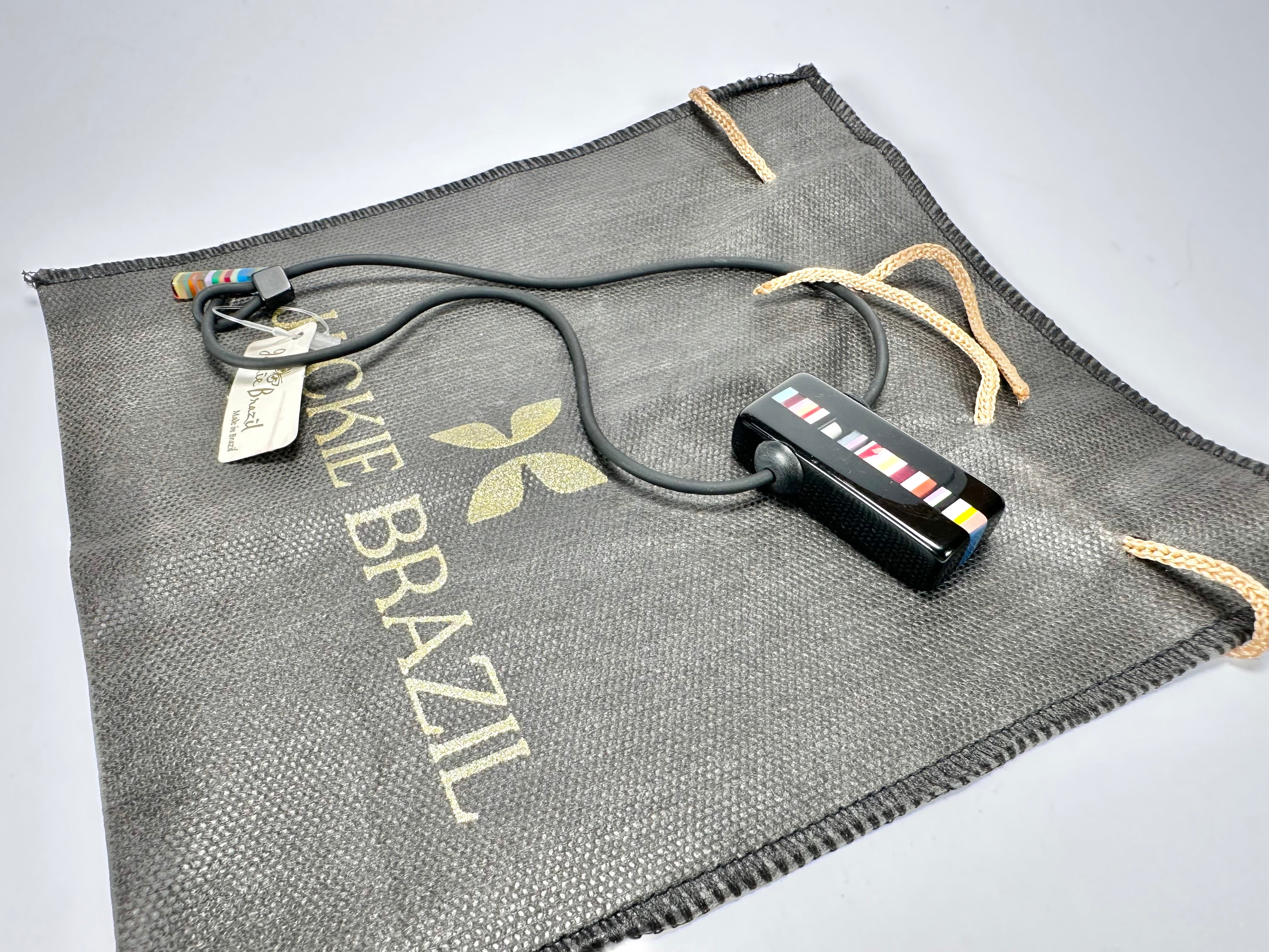 Jackie Brazil "Bar Code" Small Liquorice Pendant On Cord Resin Necklace ( N2214 )