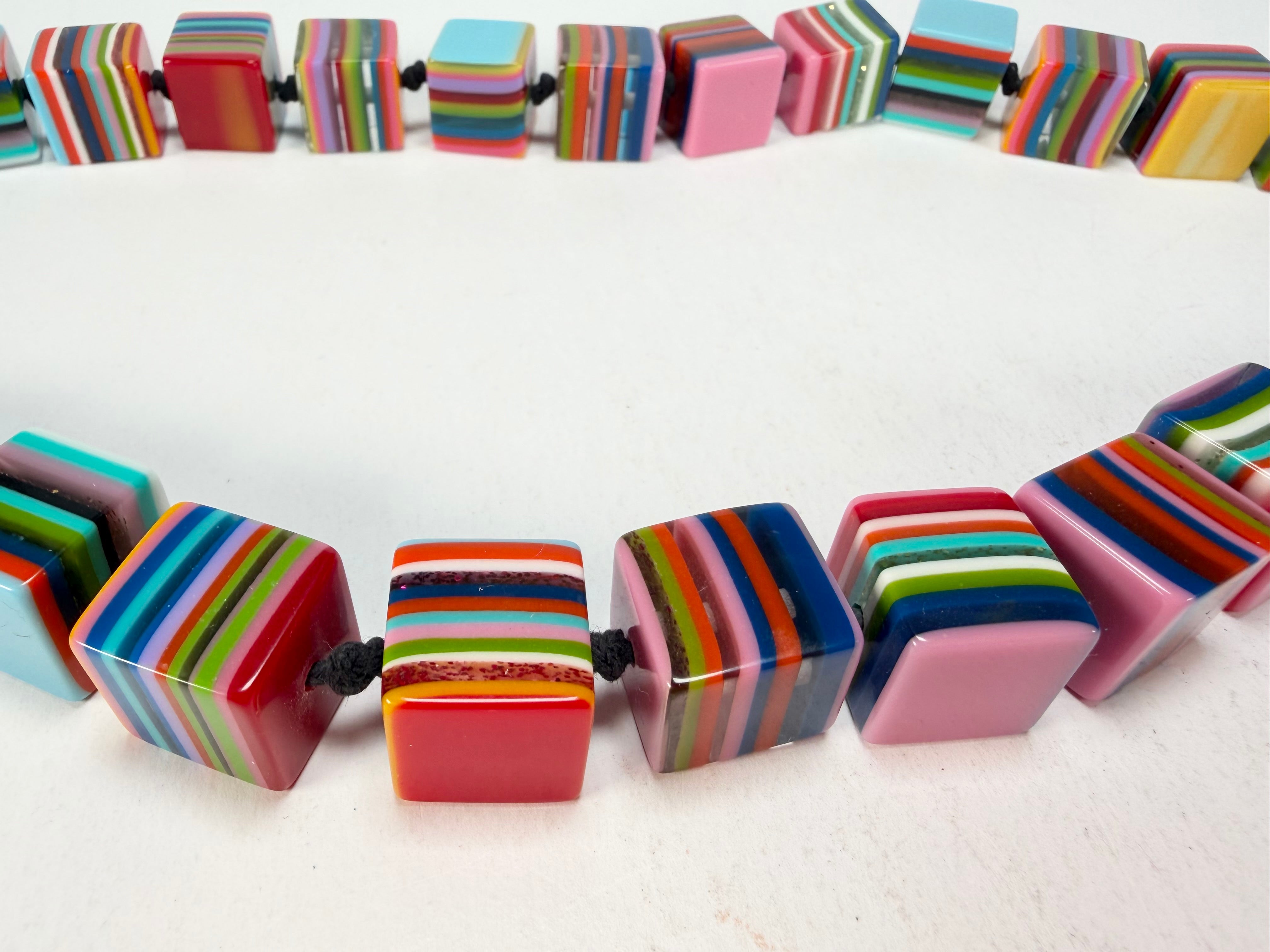 Jackie Brazil "POP" Liquorice Mix Colours Small Cubes 65cm Necklace ( N0046 )