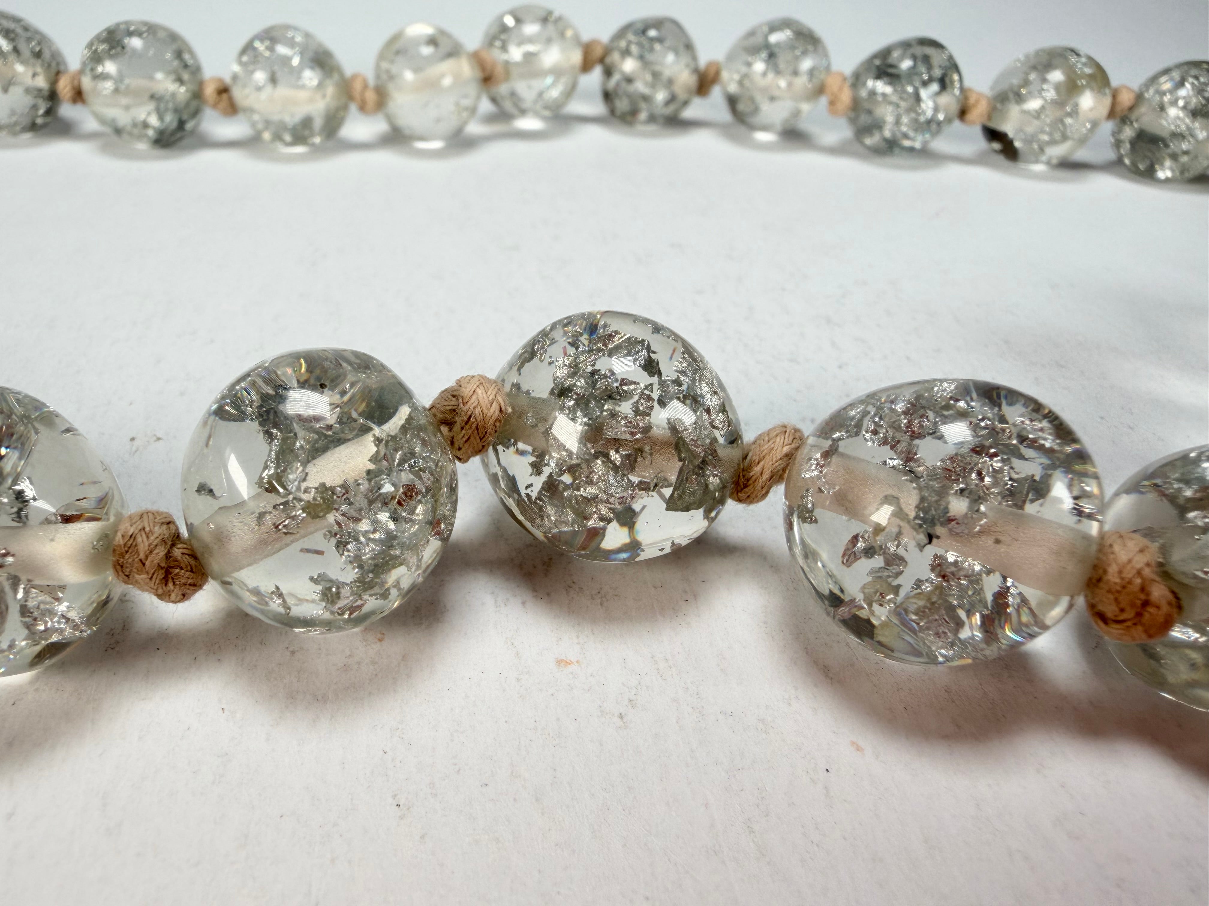 Jackie Brazil "Lola" Silver Flakes Medium Spheres 70cm Resin Necklace ( N2695 )