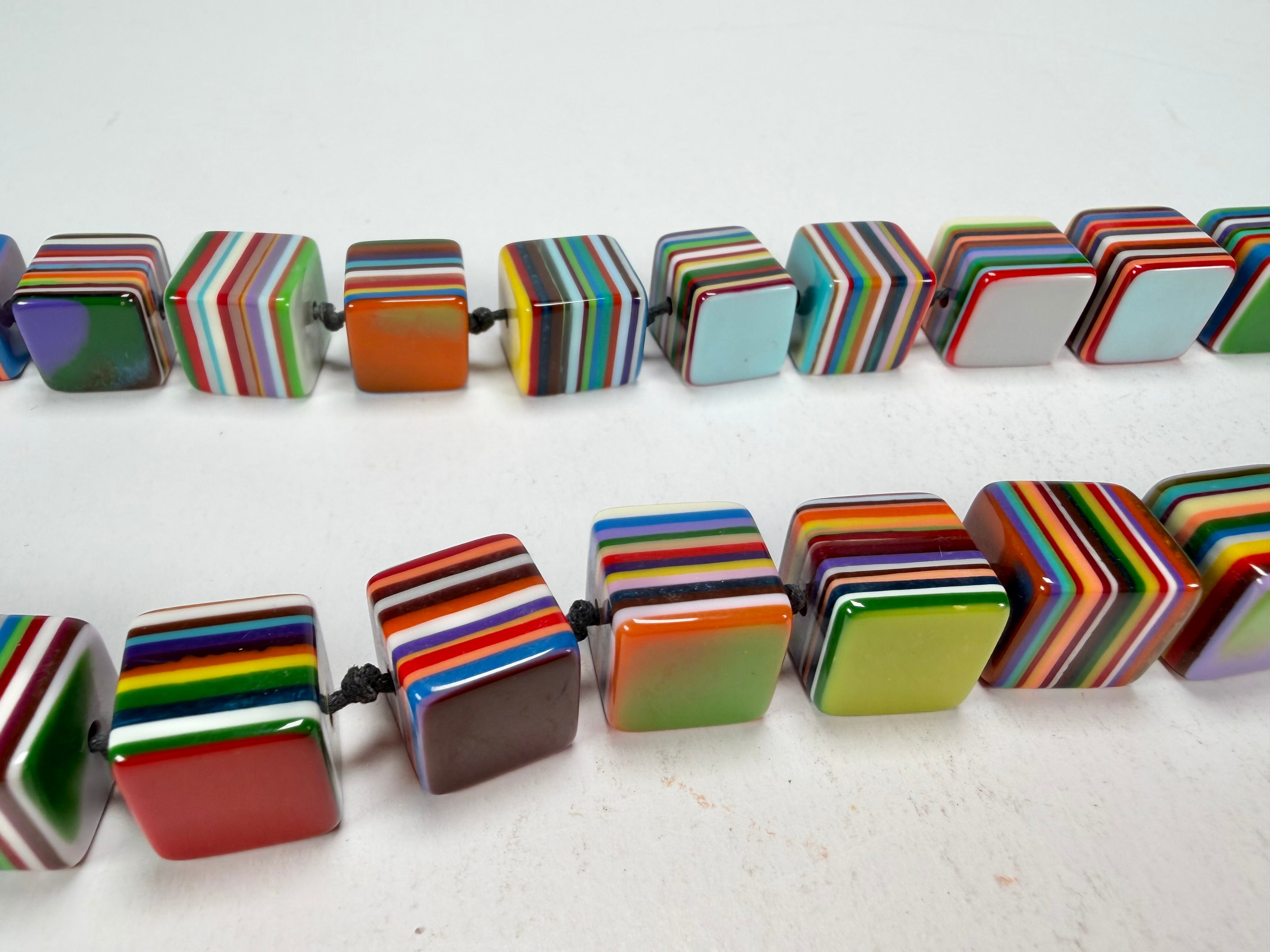 Jackie Brazil "POP" Liquorice Mix Colours Small Cubes 65cm Necklace ( N0046 )