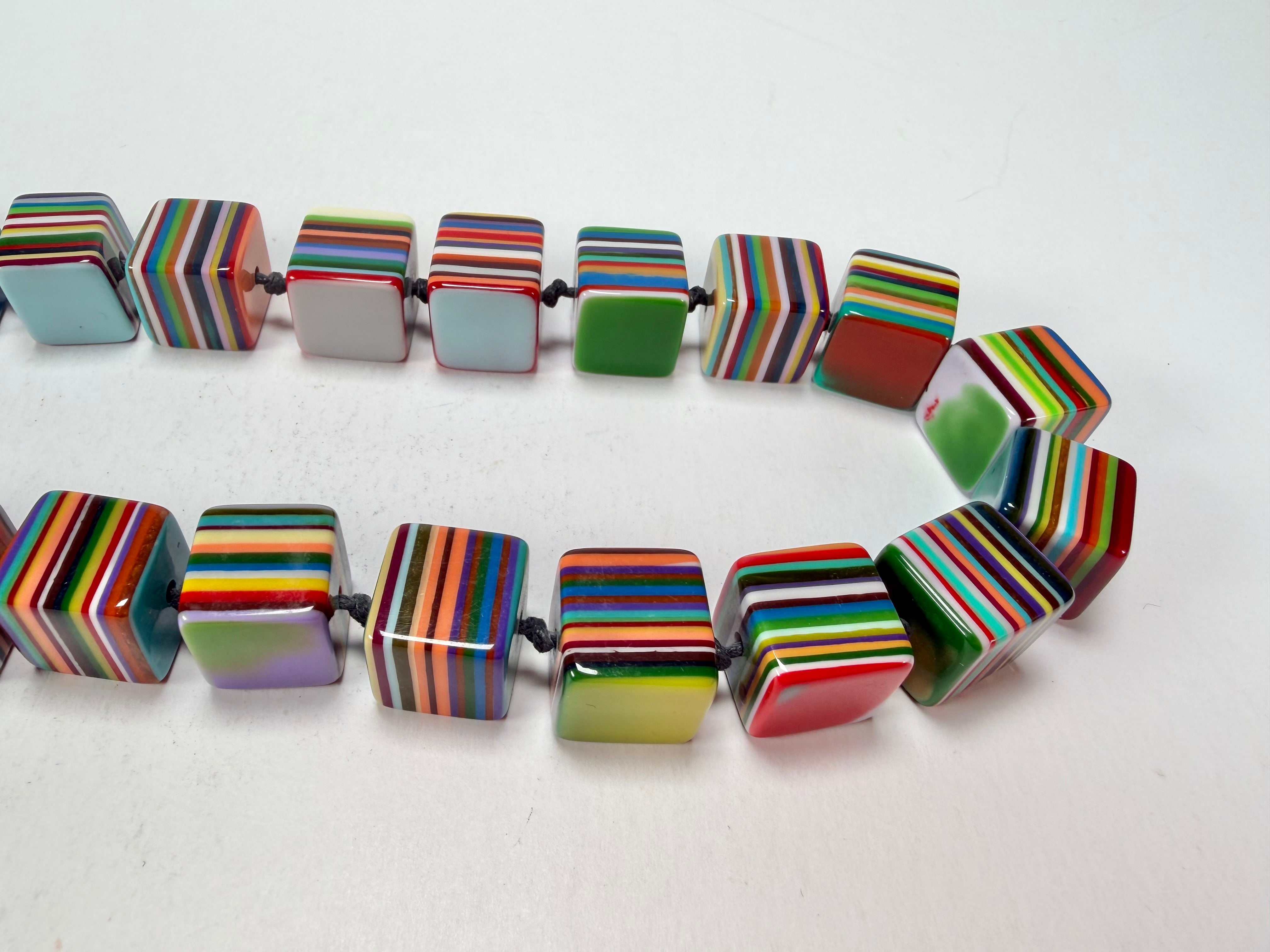 Jackie Brazil "POP" Liquorice Mix Colours Small Cubes 65cm Necklace ( N0046 )