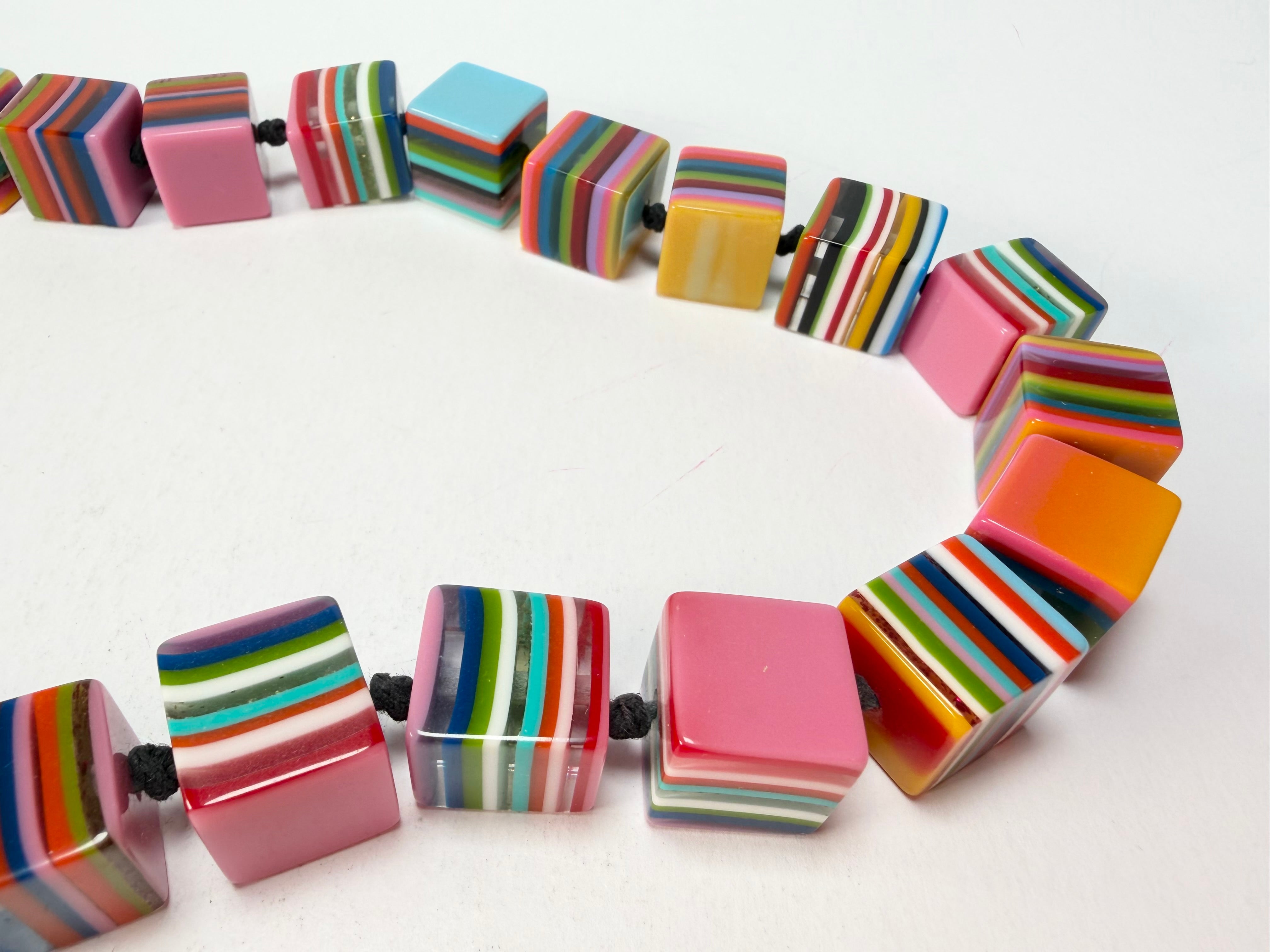 Jackie Brazil "POP" Liquorice Mix Colours Small Cubes 65cm Necklace ( N0046 )