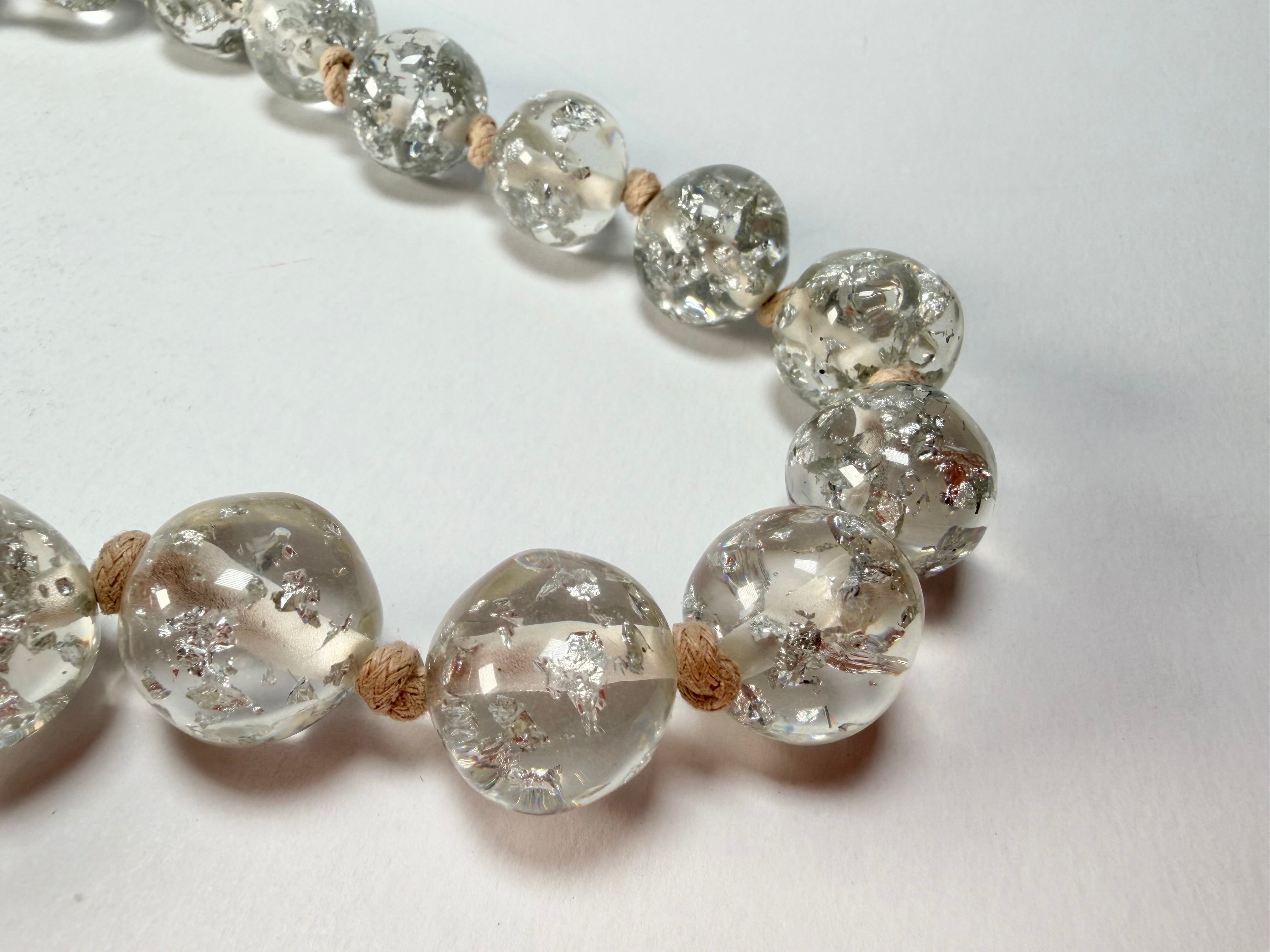 Jackie Brazil "Lola" Silver Flakes Medium Spheres 70cm Resin Necklace ( N2695 )