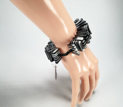 Jackie Brazil "Patricia" Liquorice Squares & Beads Black & White Mix Resin Bracelet ( B0192 )