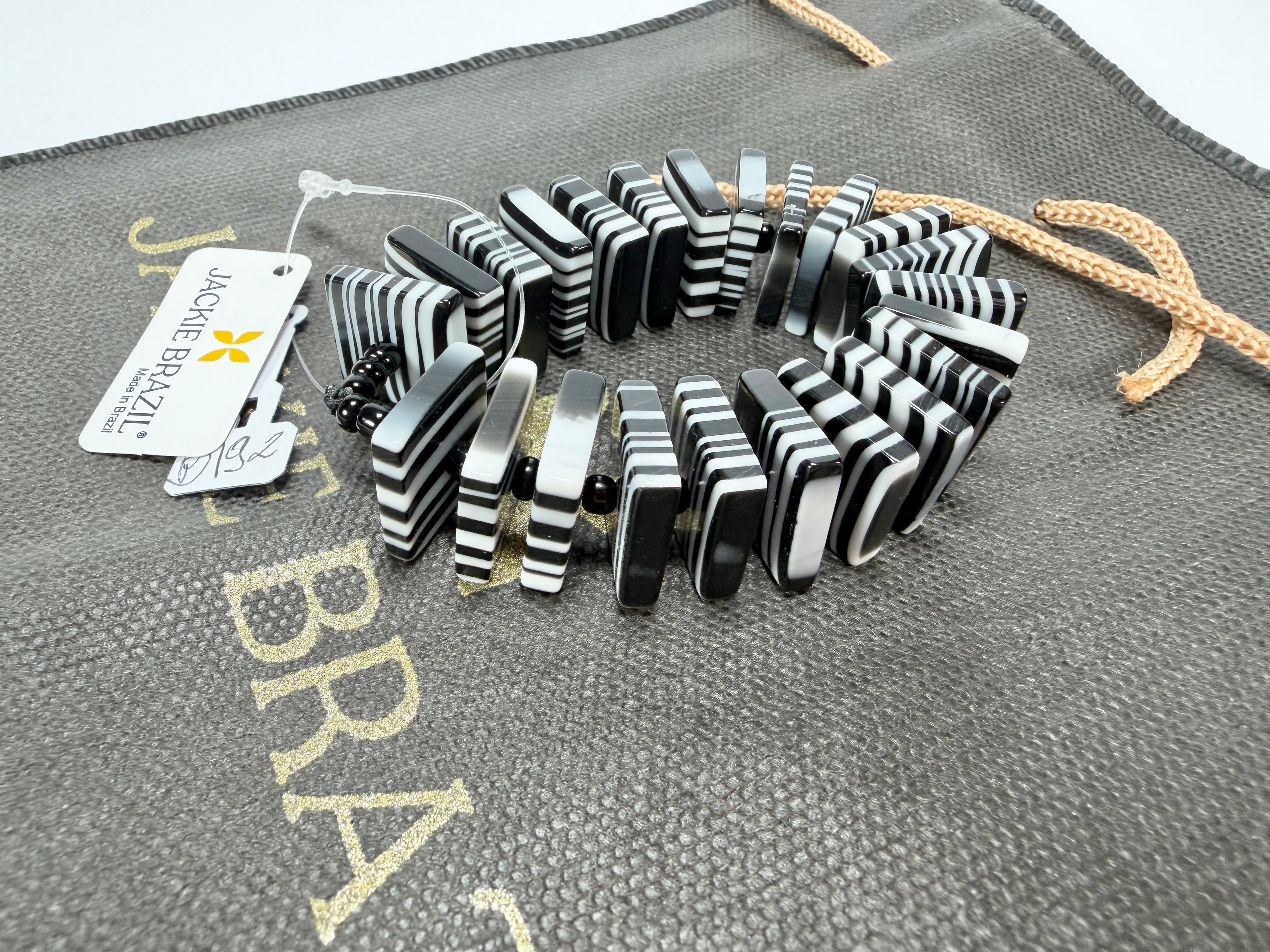 Jackie Brazil "Patricia" Liquorice Squares & Beads Black & White Mix Resin Bracelet ( B0192 )