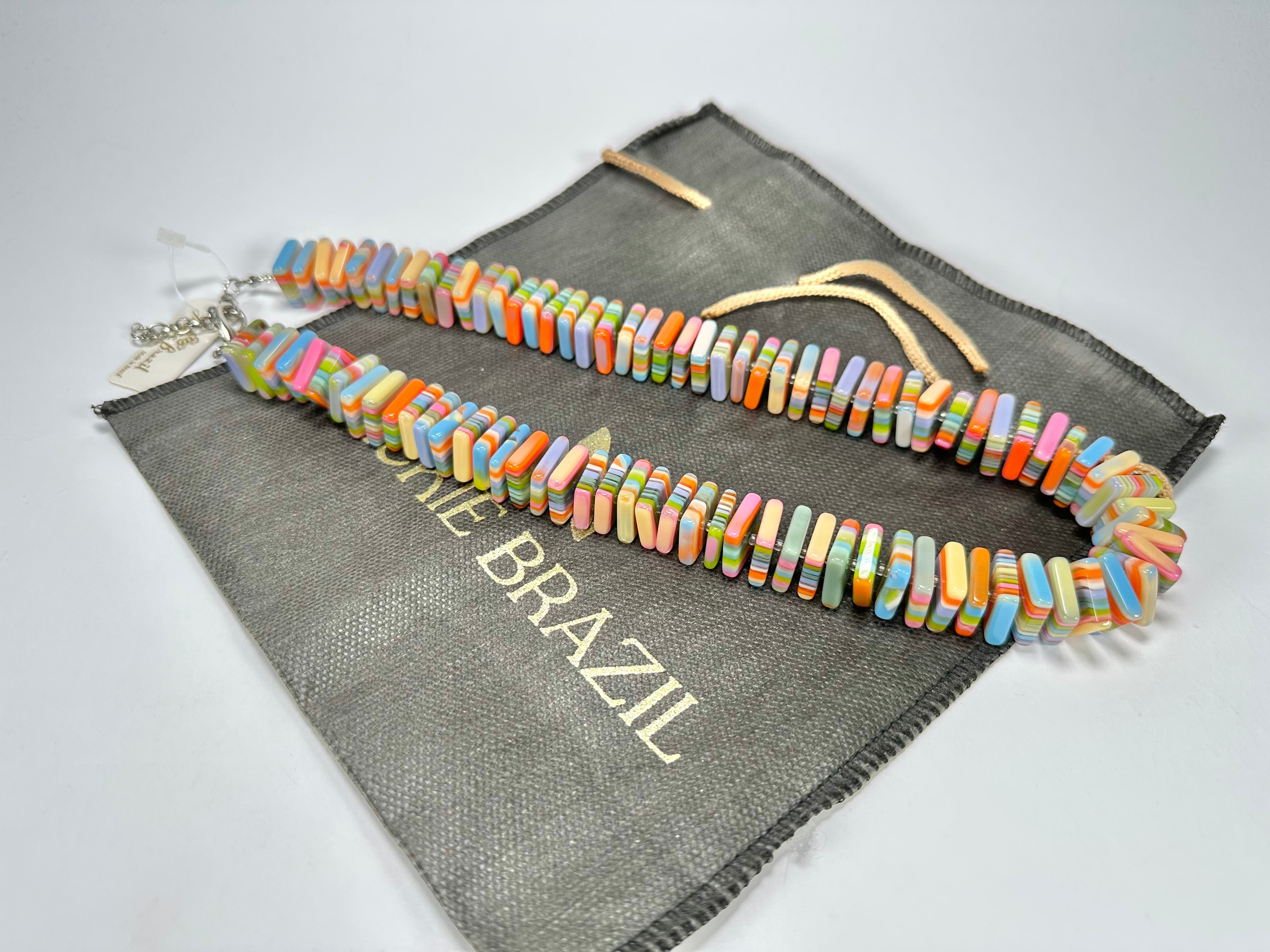 Jackie Brazil "Patricia" Liquorice Squares & Beads Spring Colour Mix 55cm Necklace ( N0025 )