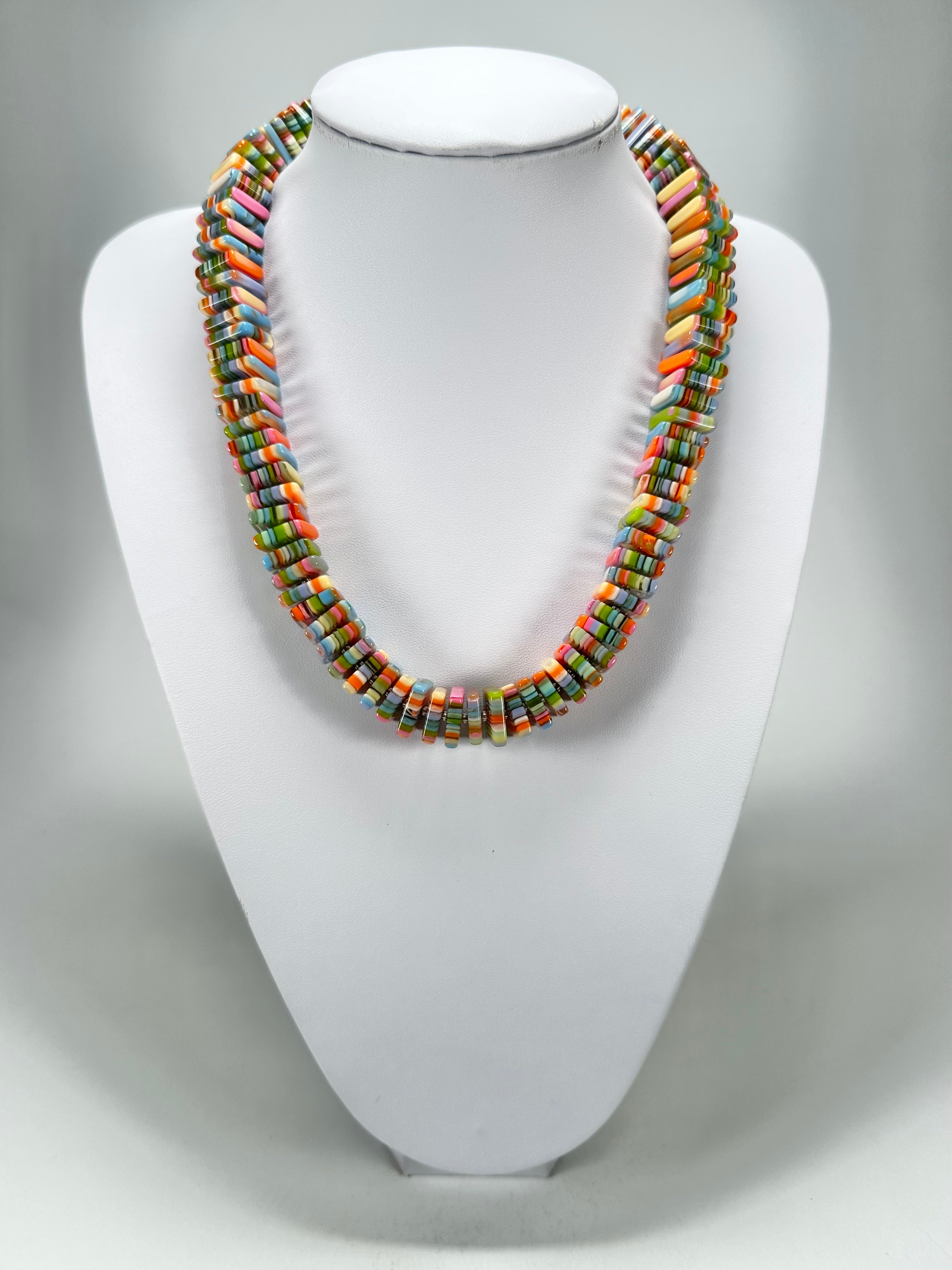 Jackie Brazil "Patricia" Liquorice Squares & Beads Spring Colour Mix 55cm Necklace ( N0025 )
