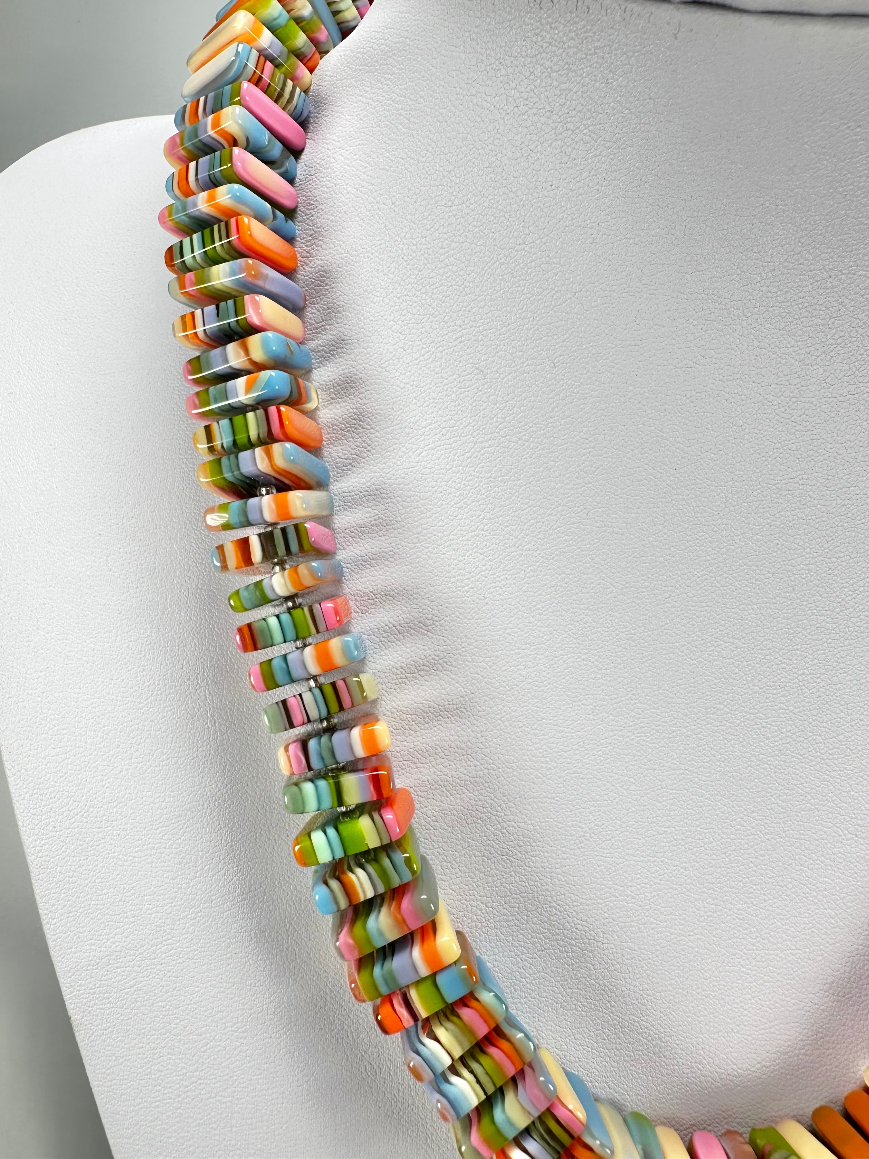 Jackie Brazil "Patricia" Liquorice Squares & Beads Spring Colour Mix 55cm Necklace ( N0025 )