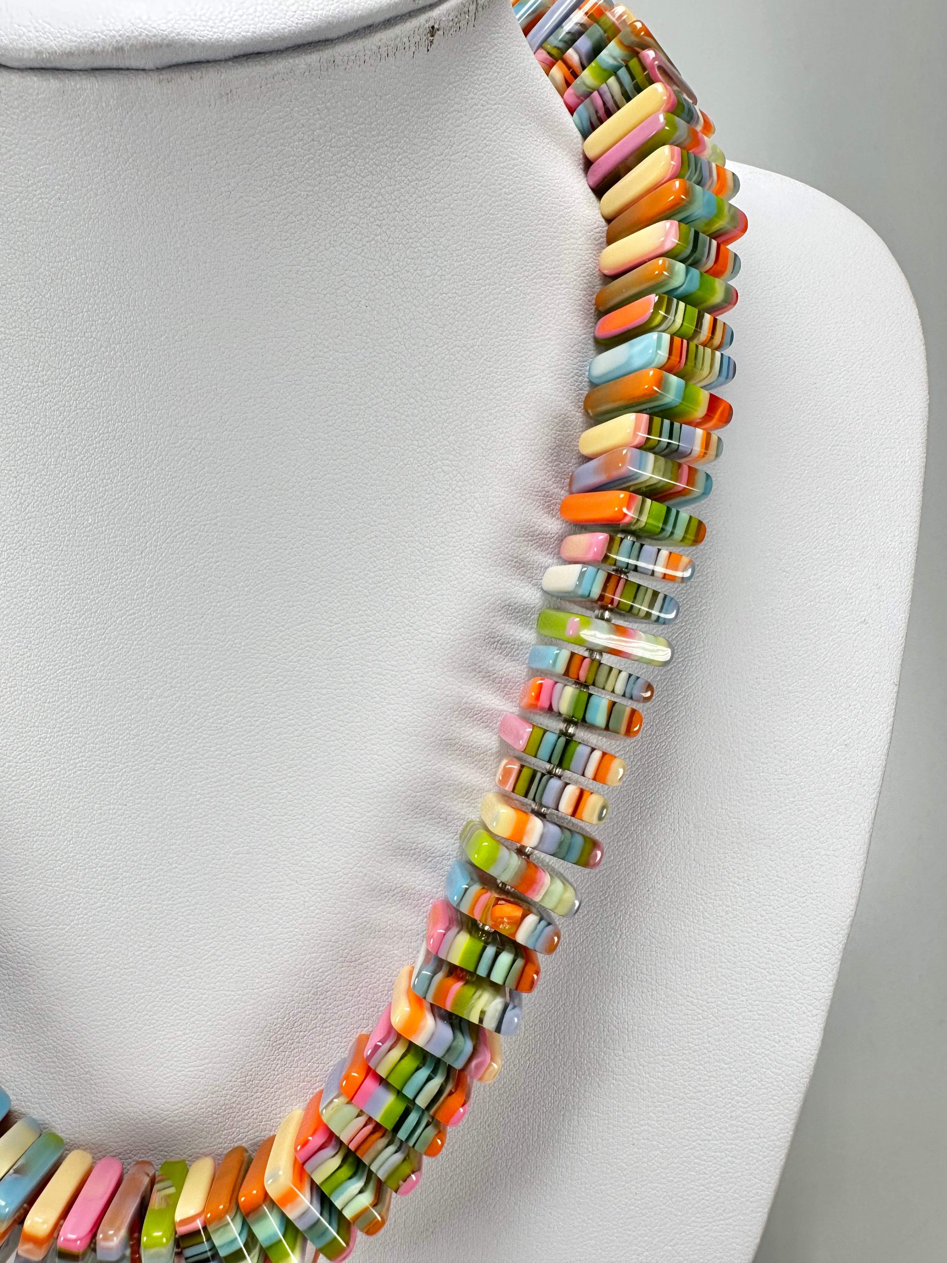 Jackie Brazil "Patricia" Liquorice Squares & Beads Spring Colour Mix 55cm Necklace ( N0025 )
