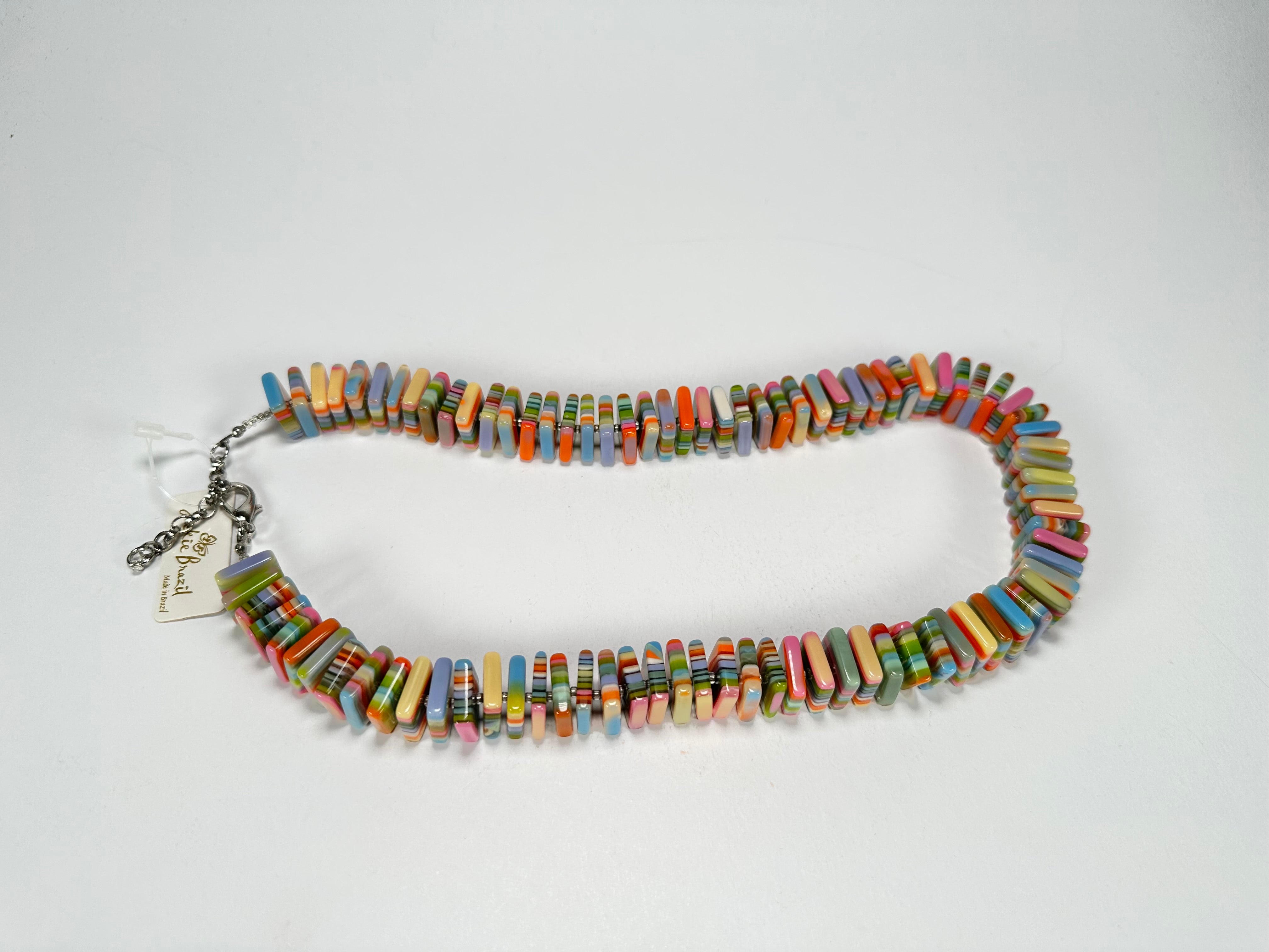 Jackie Brazil "Patricia" Liquorice Squares & Beads Spring Colour Mix 55cm Necklace ( N0025 )