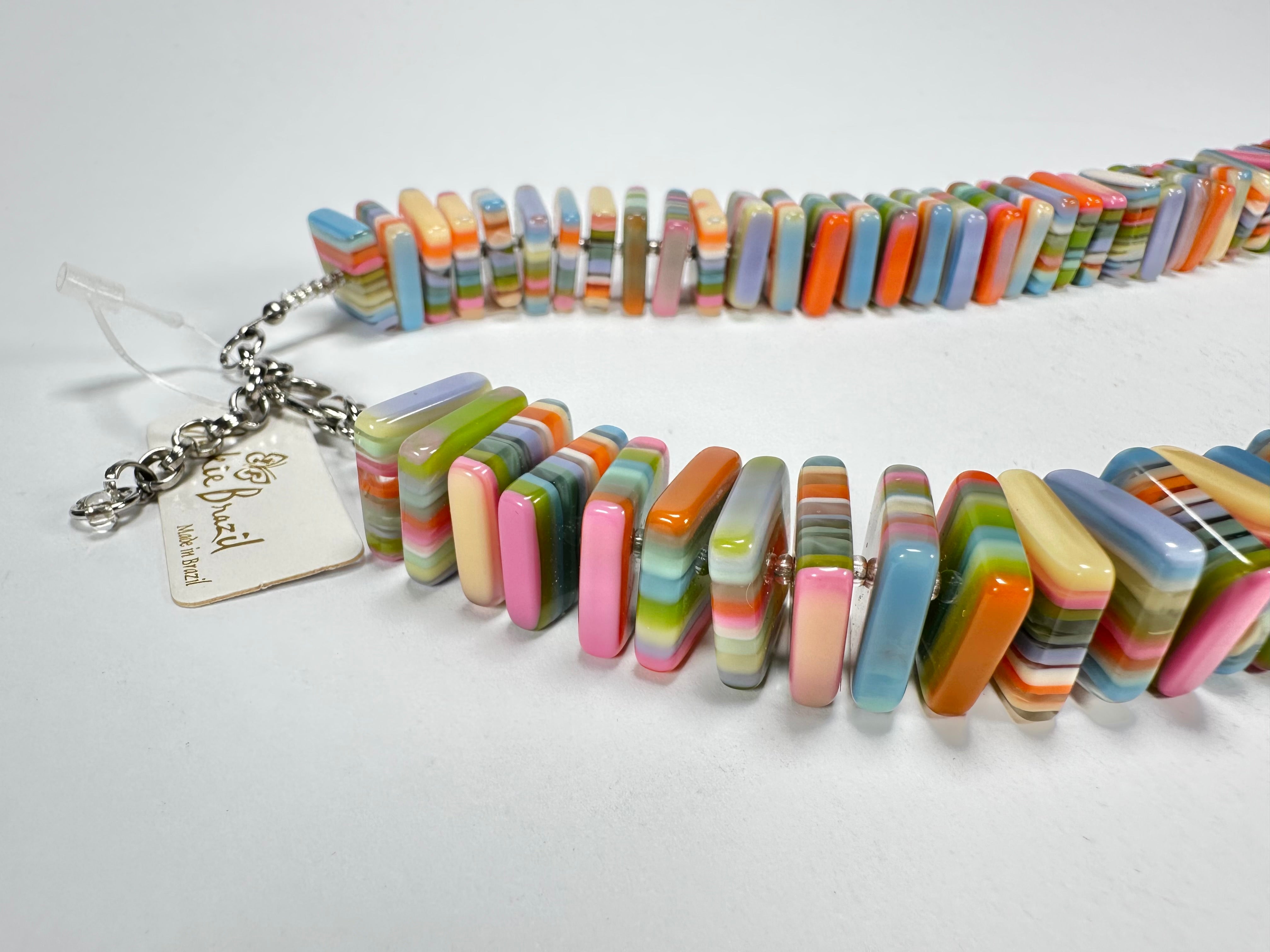Jackie Brazil "Patricia" Liquorice Squares & Beads Spring Colour Mix 55cm Necklace ( N0025 )