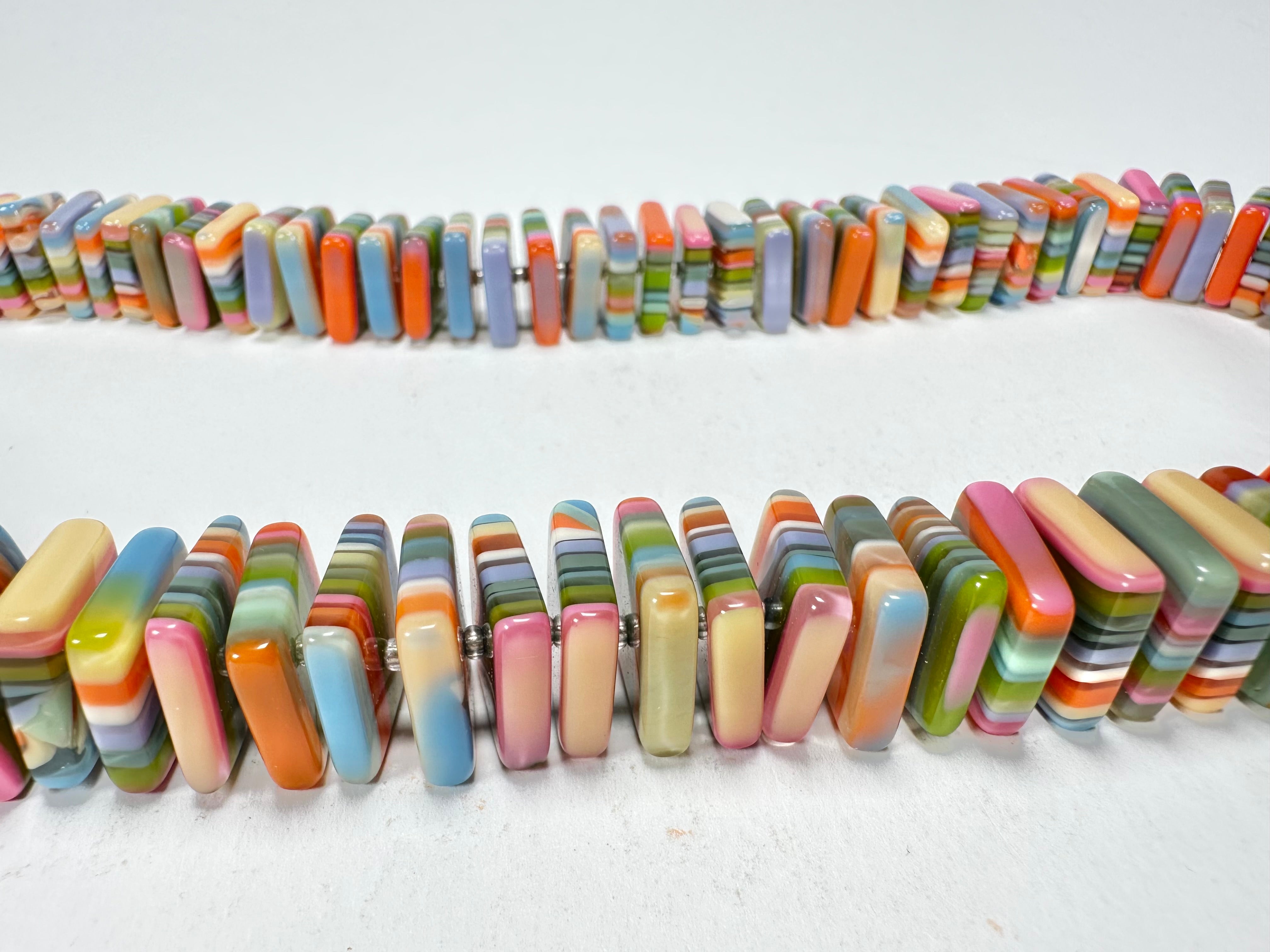 Jackie Brazil "Patricia" Liquorice Squares & Beads Spring Colour Mix 55cm Necklace ( N0025 )