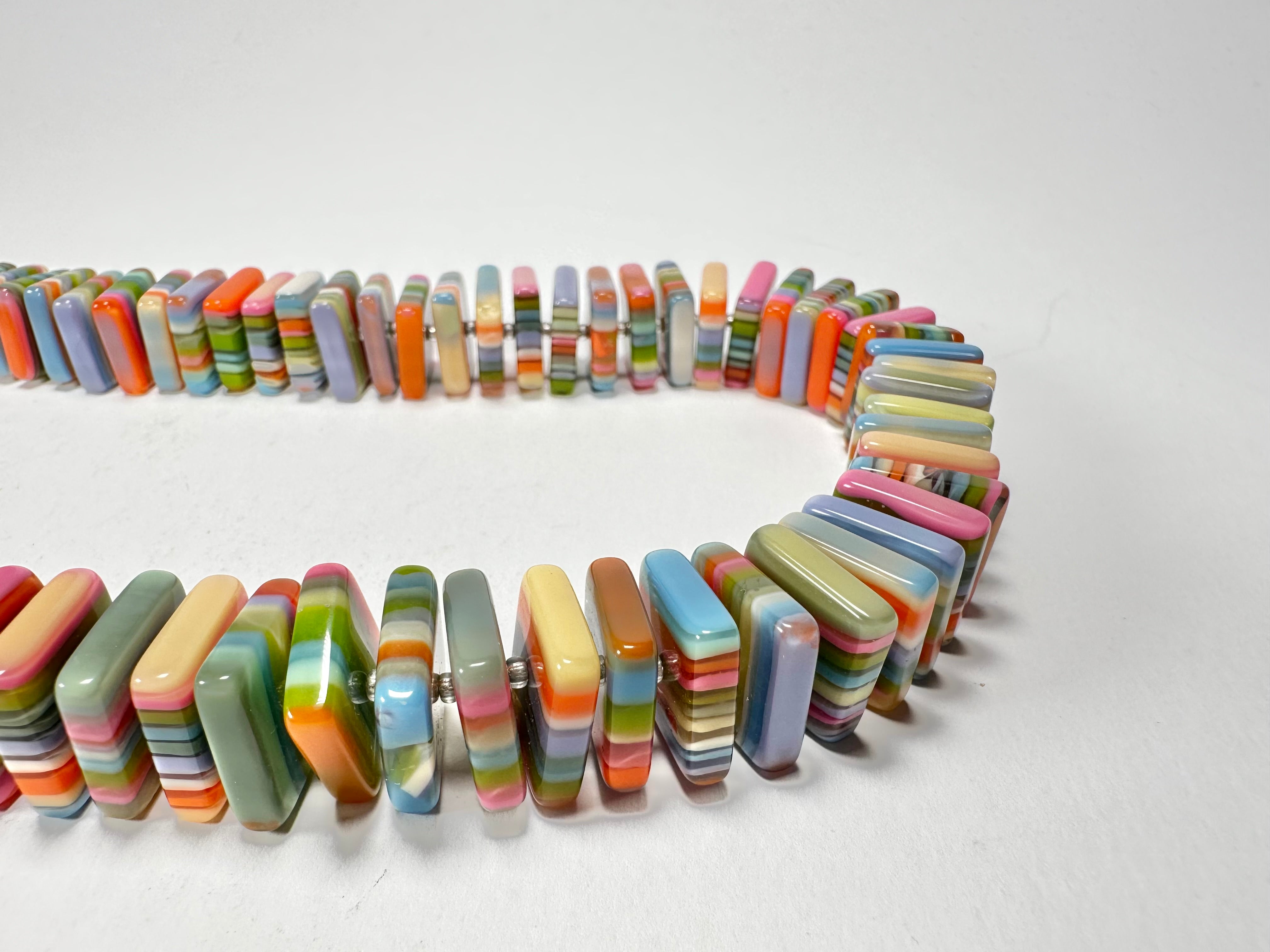 Jackie Brazil "Patricia" Liquorice Squares & Beads Spring Colour Mix 55cm Necklace ( N0025 )
