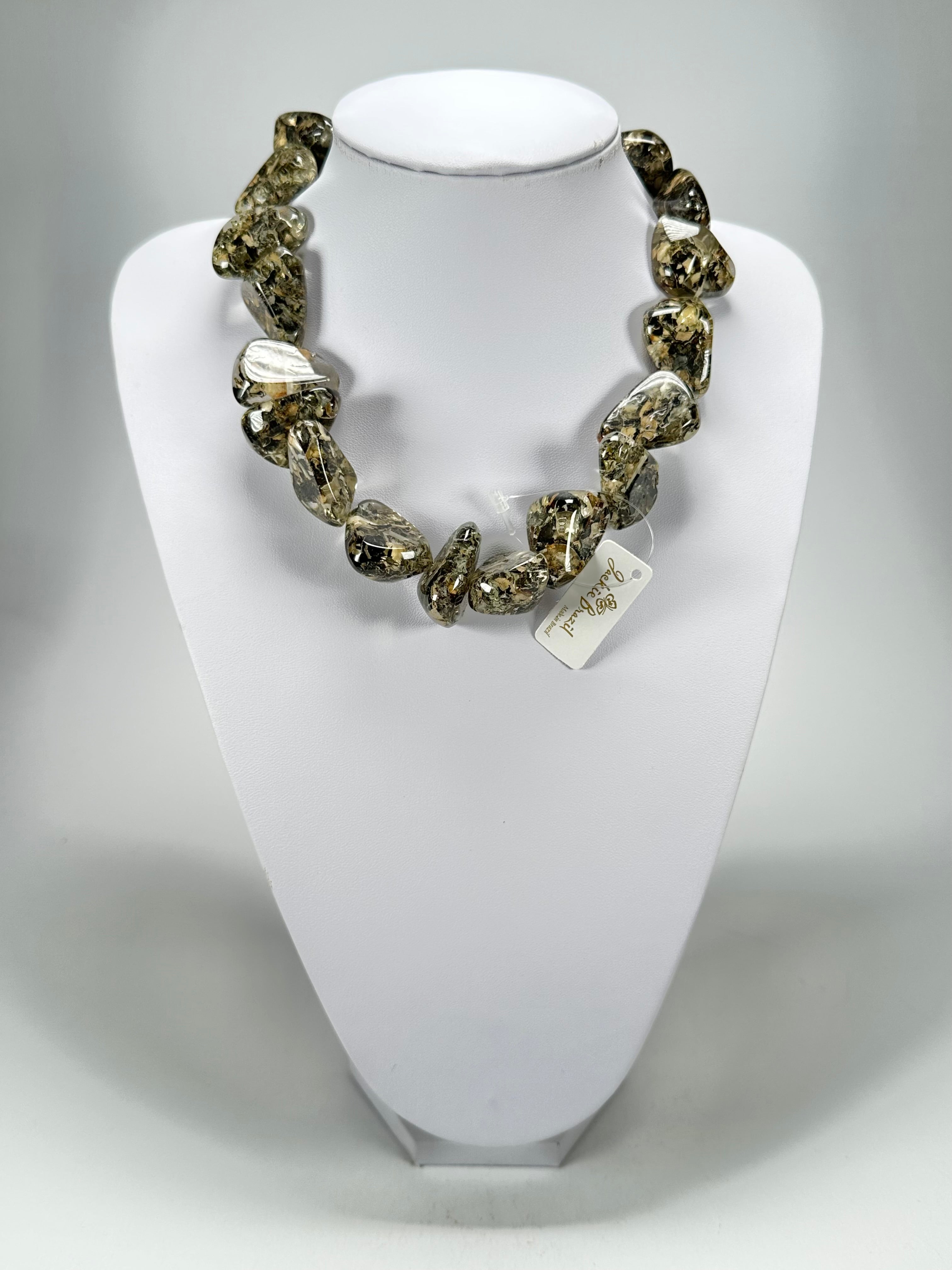 Jackie Brazil "Diamonds" Seaweed Flintstone Bone 55cm Necklace ( N0061 )
