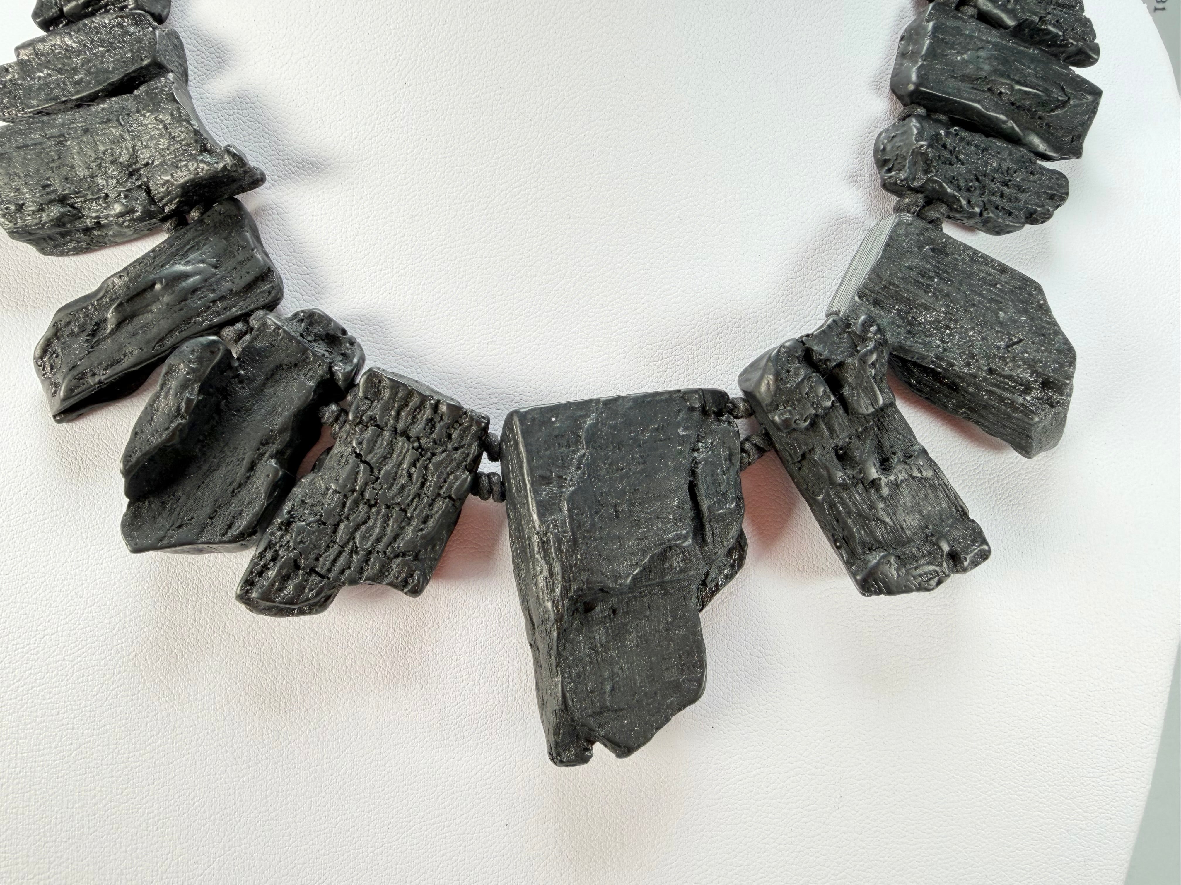 Jackie Brazil "Black Pieces" Charcoal Large Choker Necklace ( N2730 )