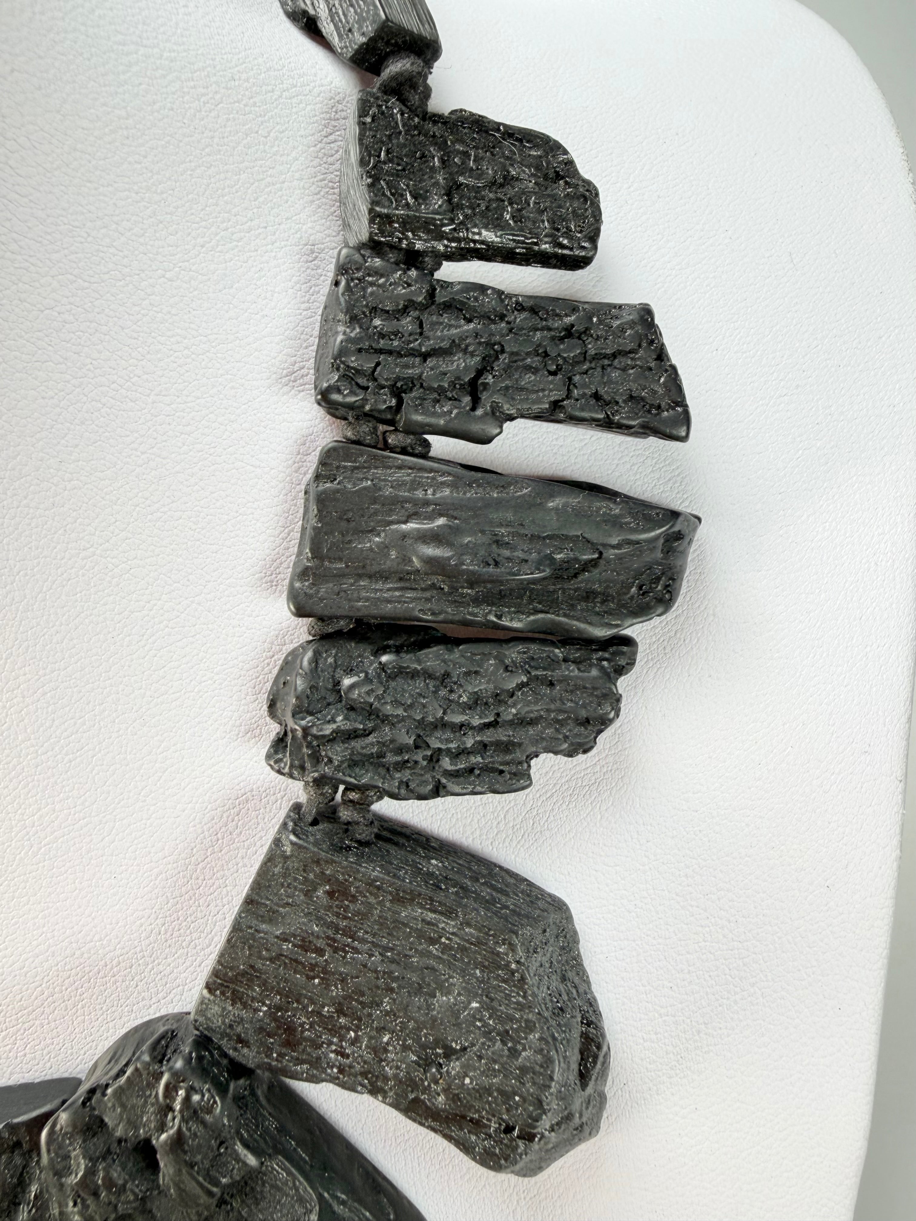 Jackie Brazil "Black Pieces" Charcoal Large Choker Necklace ( N2730 )