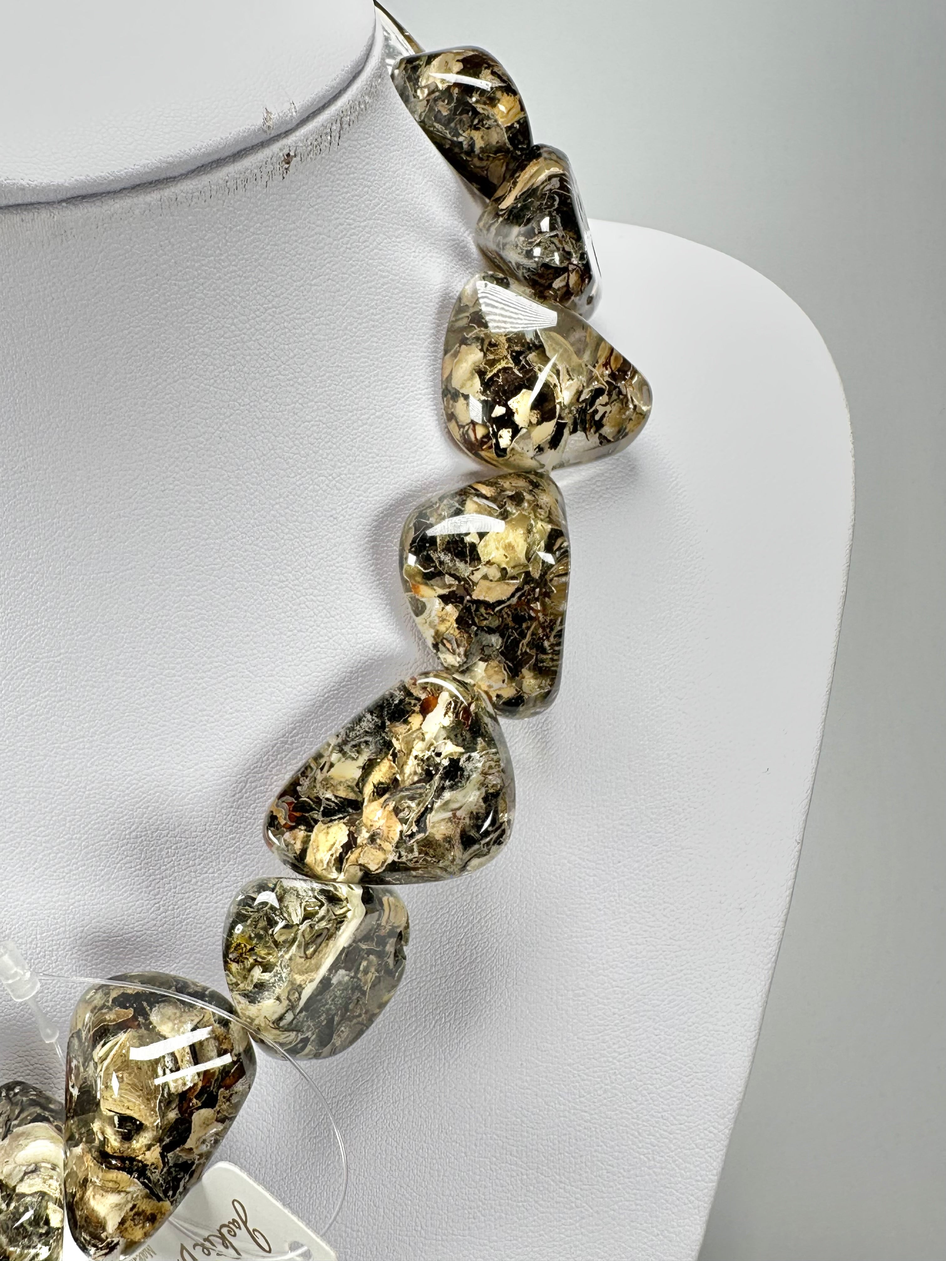 Jackie Brazil "Diamonds" Seaweed Flintstone Bone 55cm Necklace ( N0061 )