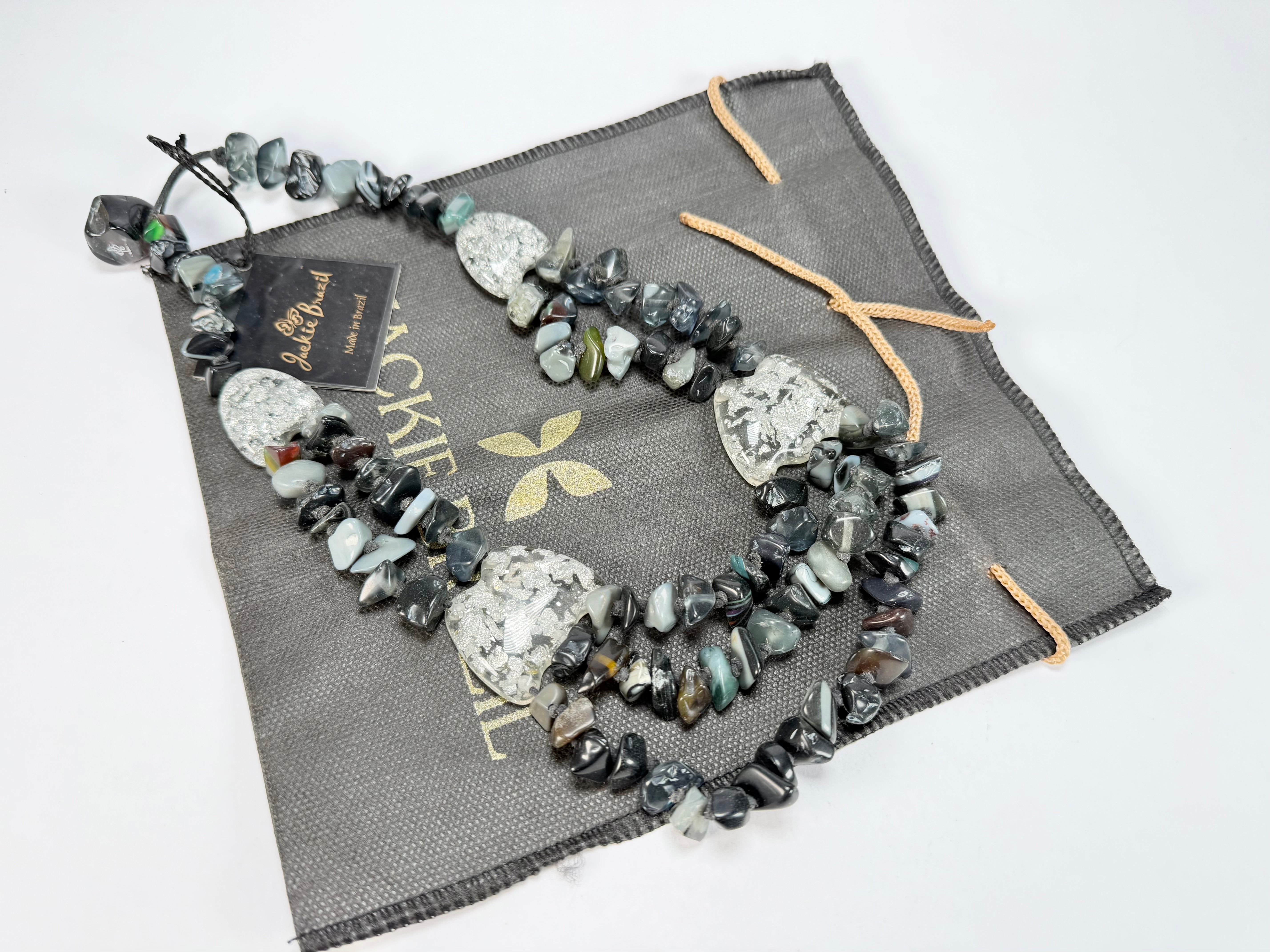 Jackie Brazil "Orient Express" 3 Strand Small Bead Grey Mix Long Choker Necklace ( N3532 )