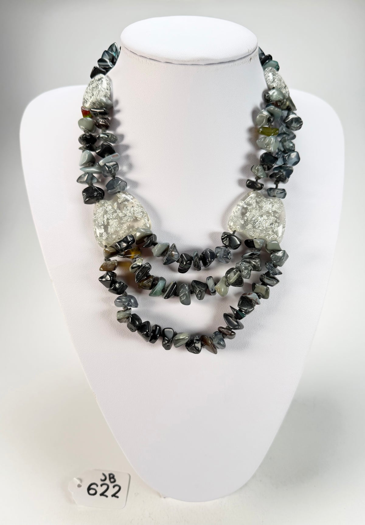 Jackie Brazil "Orient Express" 3 Strand Small Bead Grey Mix Long Choker Necklace ( N3532 )