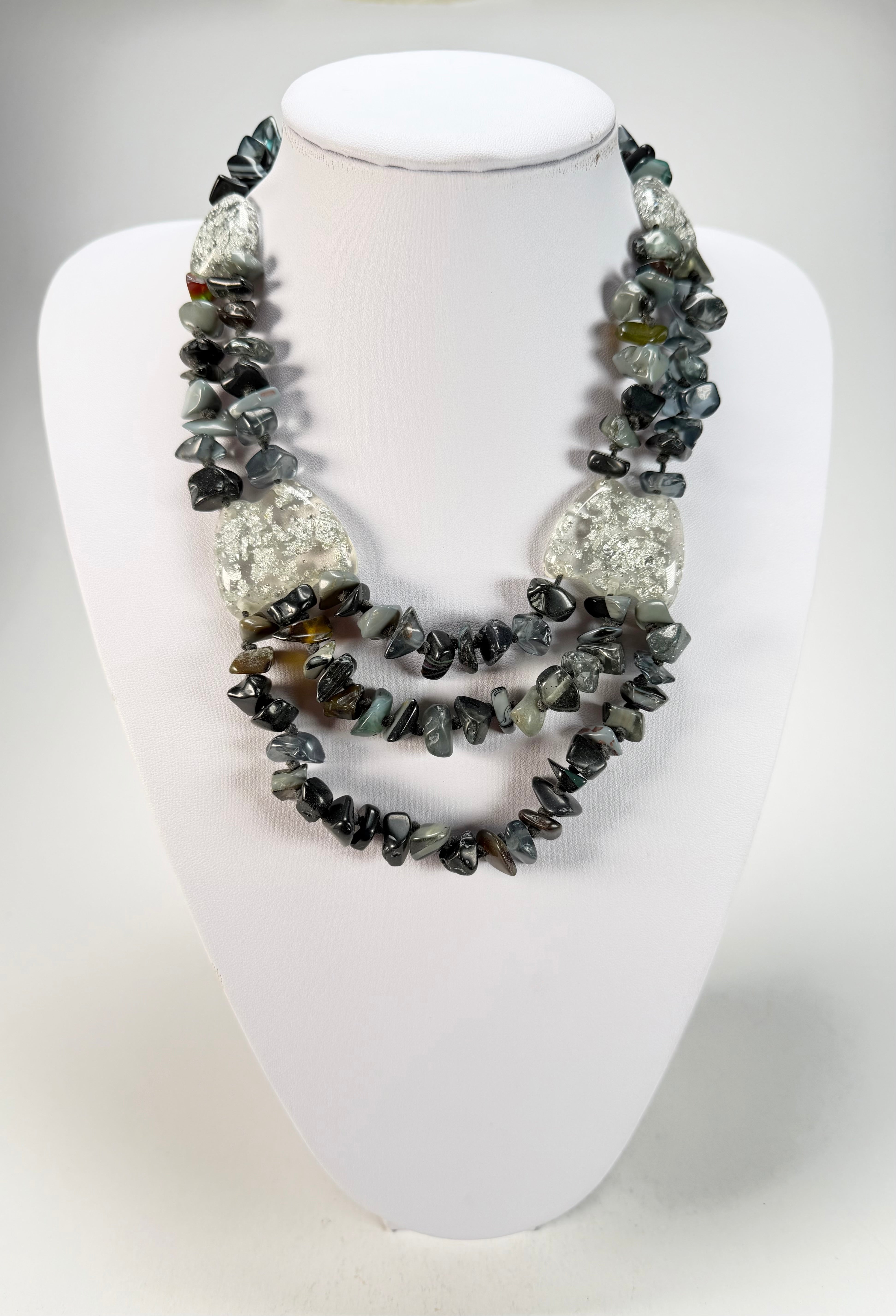 Jackie Brazil "Orient Express" 3 Strand Small Bead Grey Mix Long Choker Necklace ( N3532 )