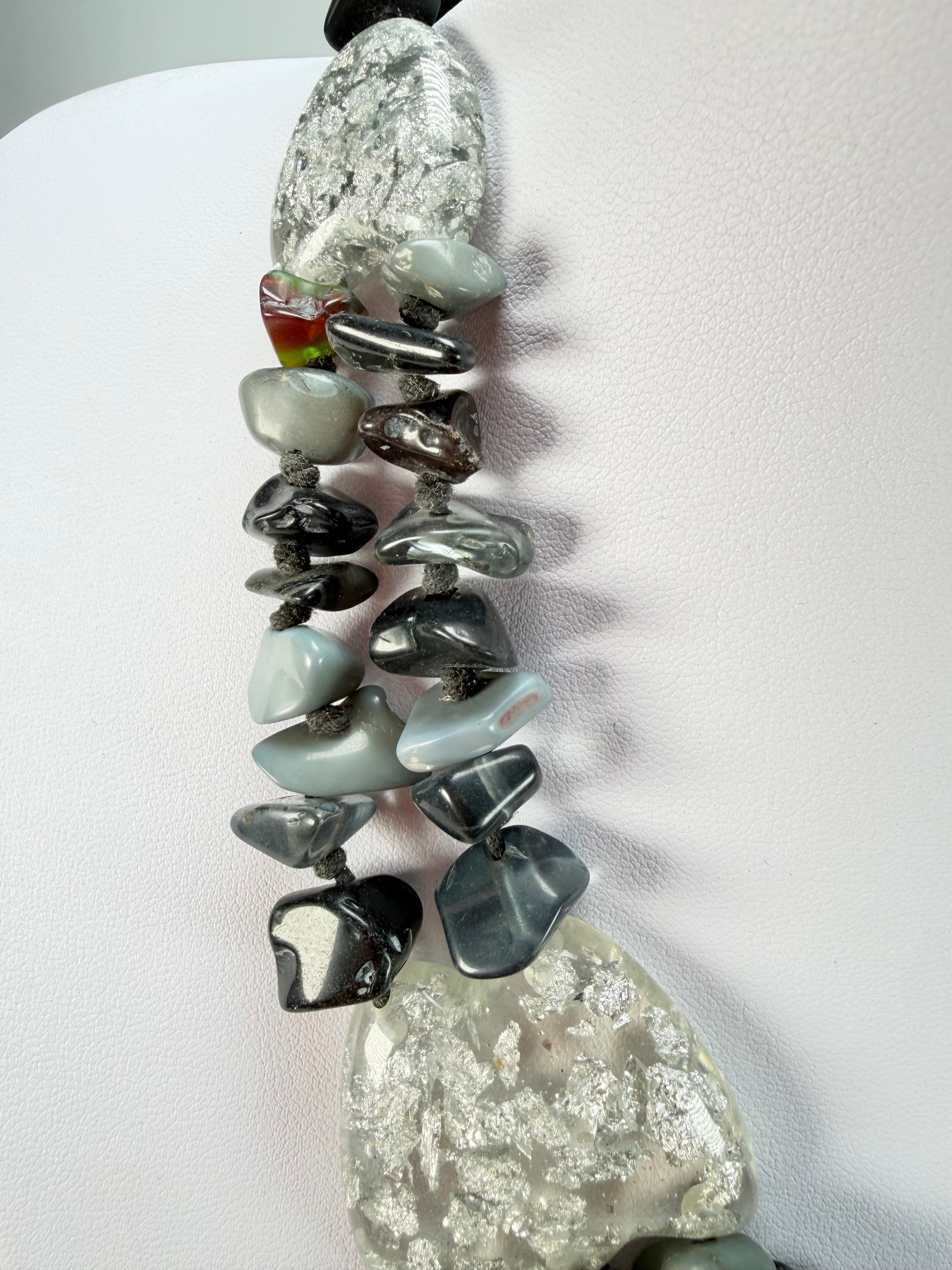 Jackie Brazil "Orient Express" 3 Strand Small Bead Grey Mix Long Choker Necklace ( N3532 )