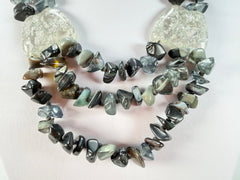 Jackie Brazil "Orient Express" 3 Strand Small Bead Grey Mix Long Choker Necklace ( N3532 )
