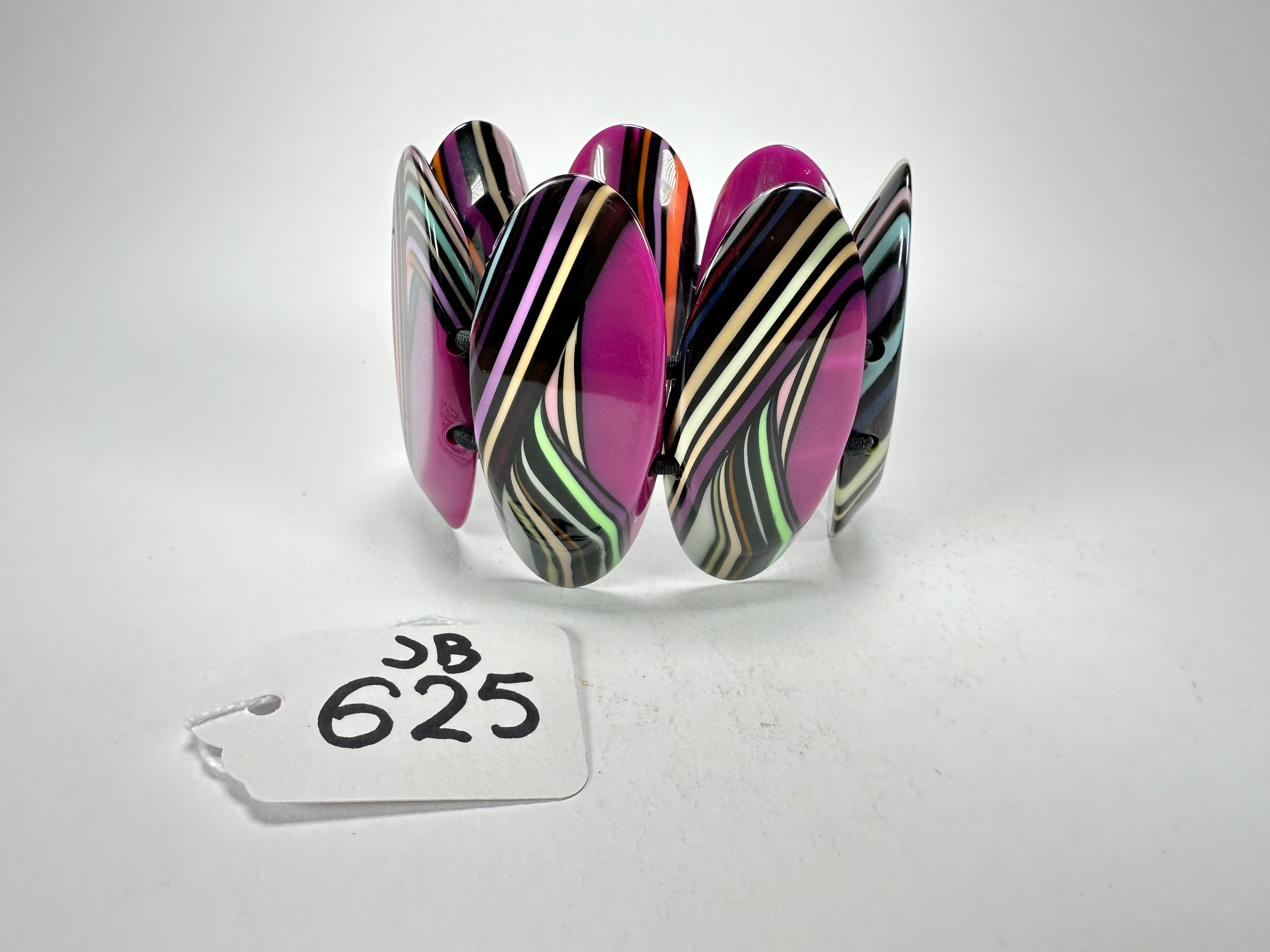 Jackie Brazil "Mouline" Purple Swirls 7 Piece Oval Elasticated Bracelet ( B3168 )