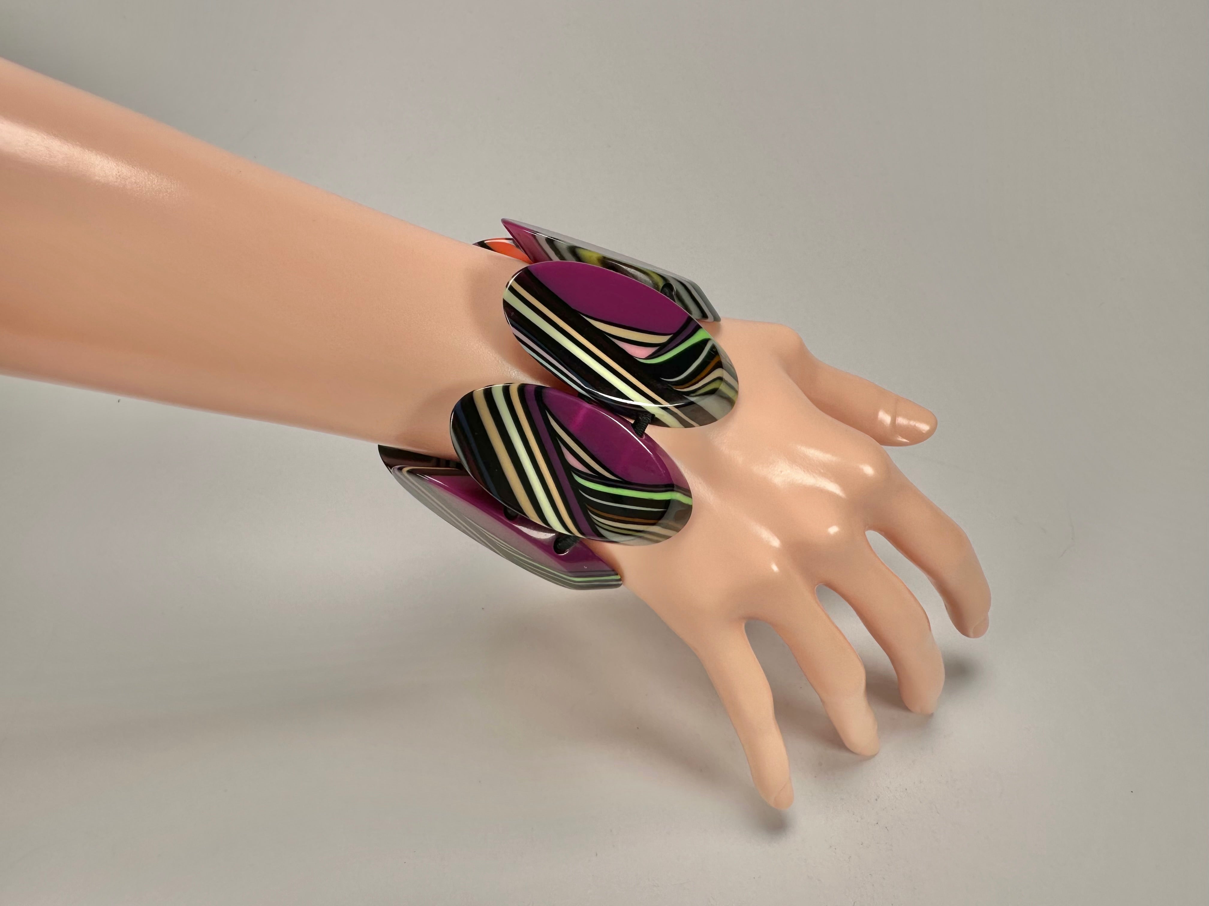 Jackie Brazil "Mouline" Purple Swirls 7 Piece Oval Elasticated Bracelet ( B3168 )