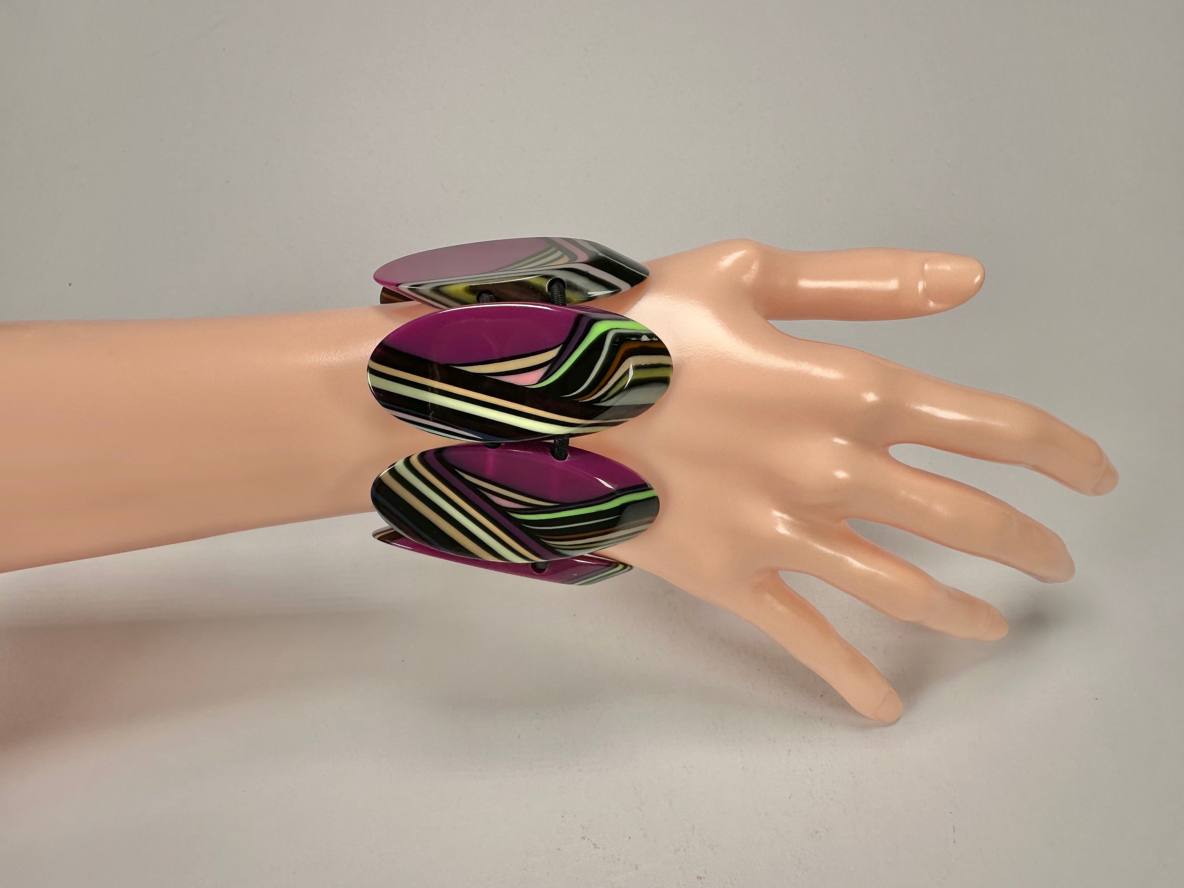 Jackie Brazil "Mouline" Purple Swirls 7 Piece Oval Elasticated Bracelet ( B3168 )