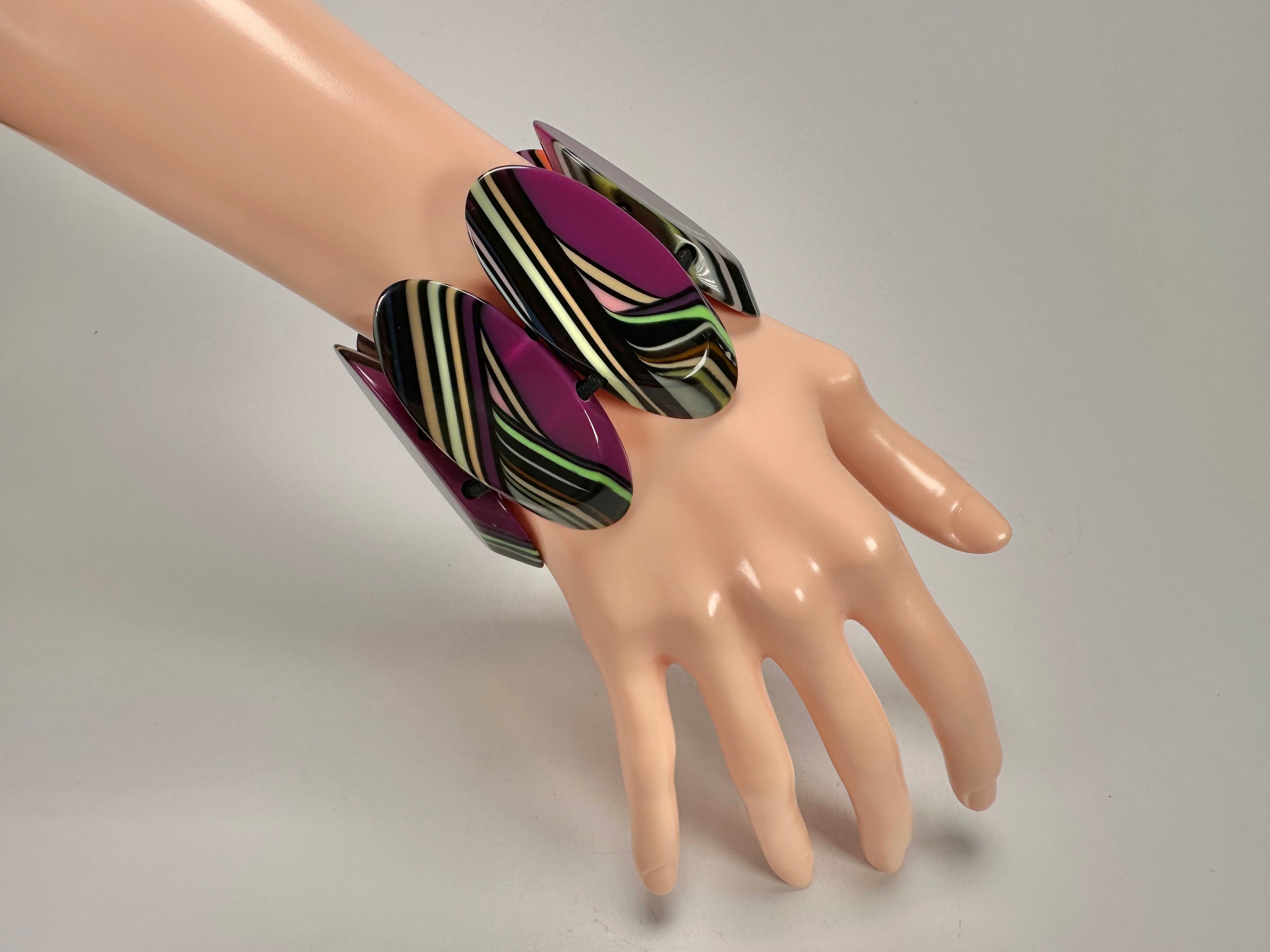 Jackie Brazil "Mouline" Purple Swirls 7 Piece Oval Elasticated Bracelet ( B3168 )