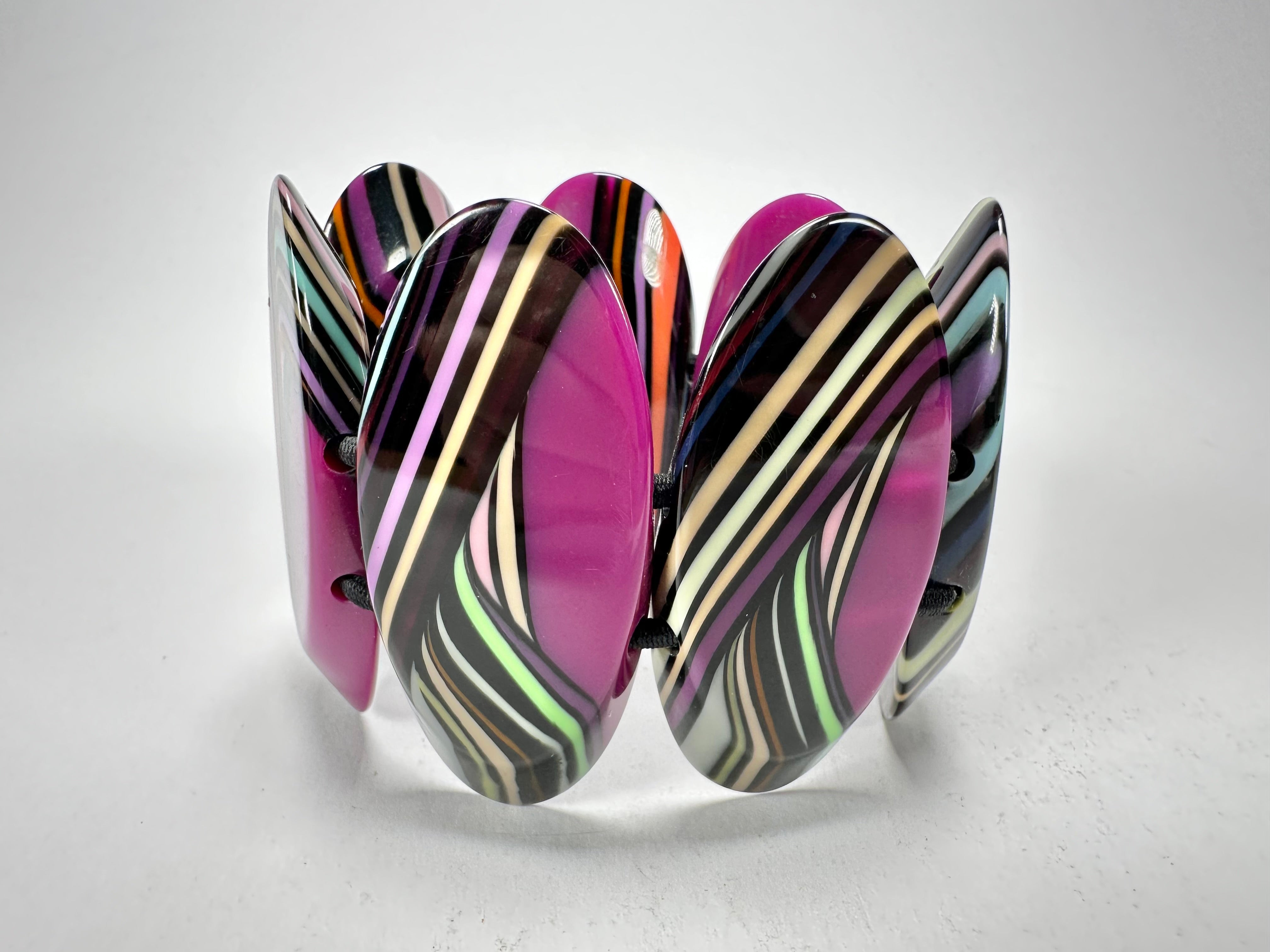 Jackie Brazil "Mouline" Purple Swirls 7 Piece Oval Elasticated Bracelet ( B3168 )
