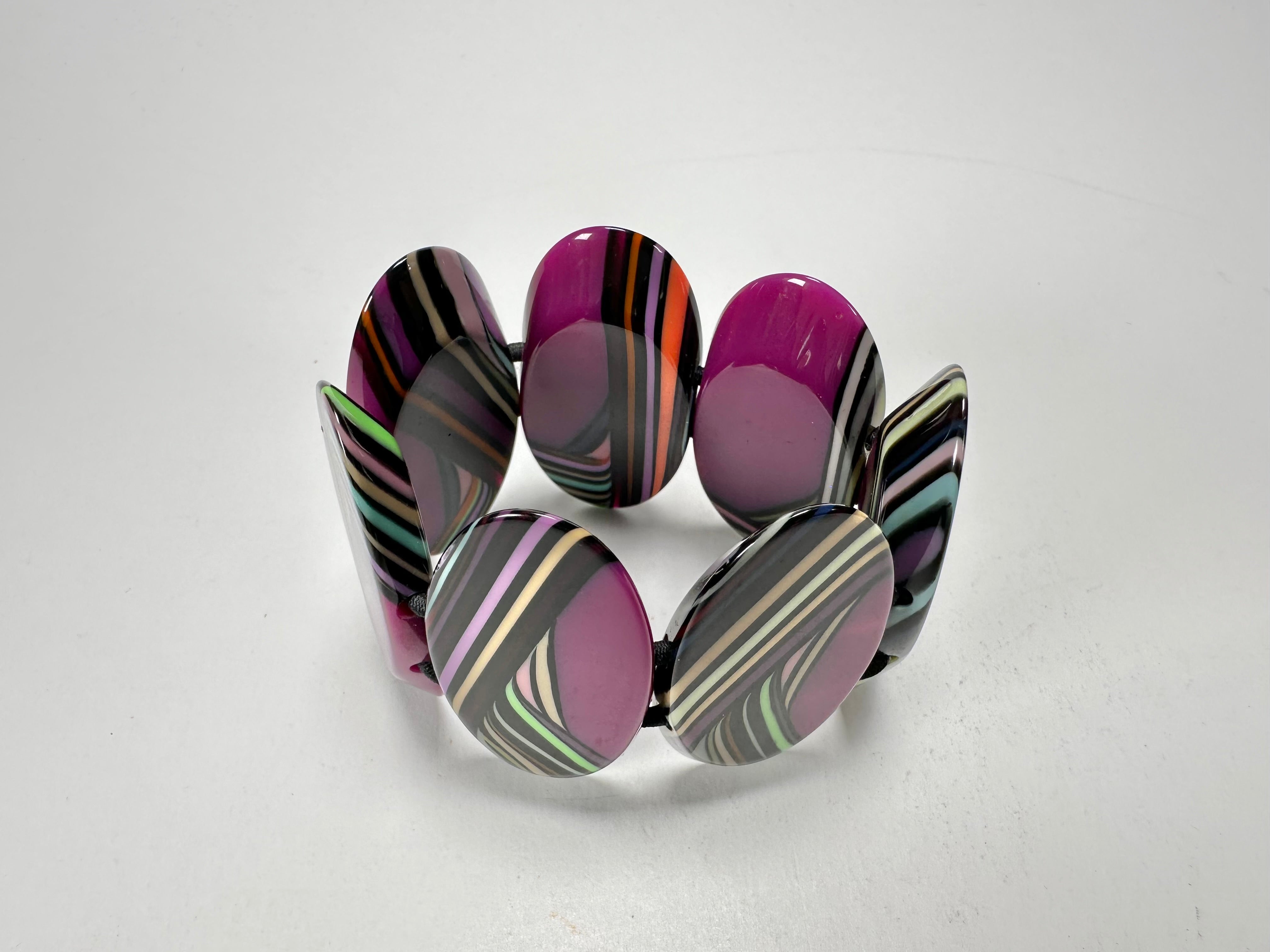 Jackie Brazil "Mouline" Purple Swirls 7 Piece Oval Elasticated Bracelet ( B3168 )