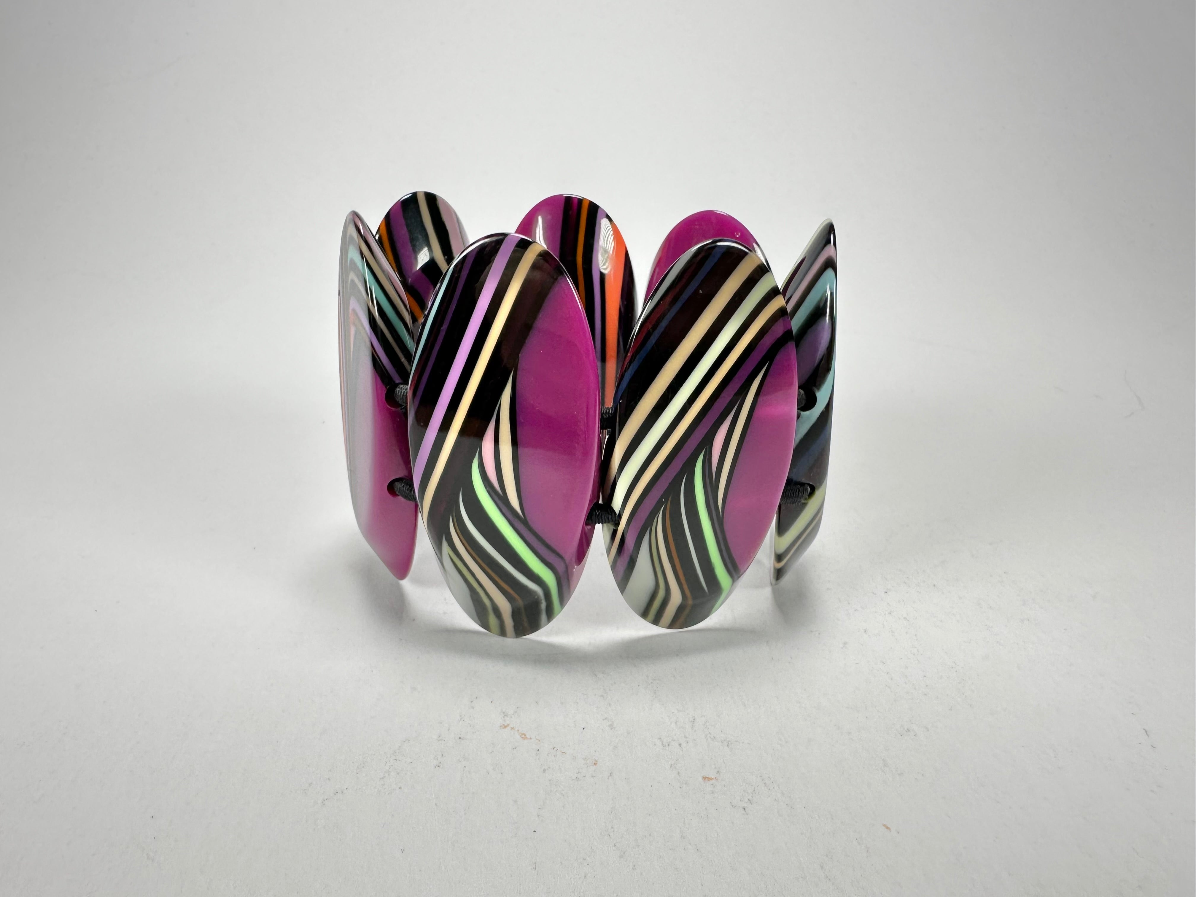 Jackie Brazil "Mouline" Purple Swirls 7 Piece Oval Elasticated Bracelet ( B3168 )