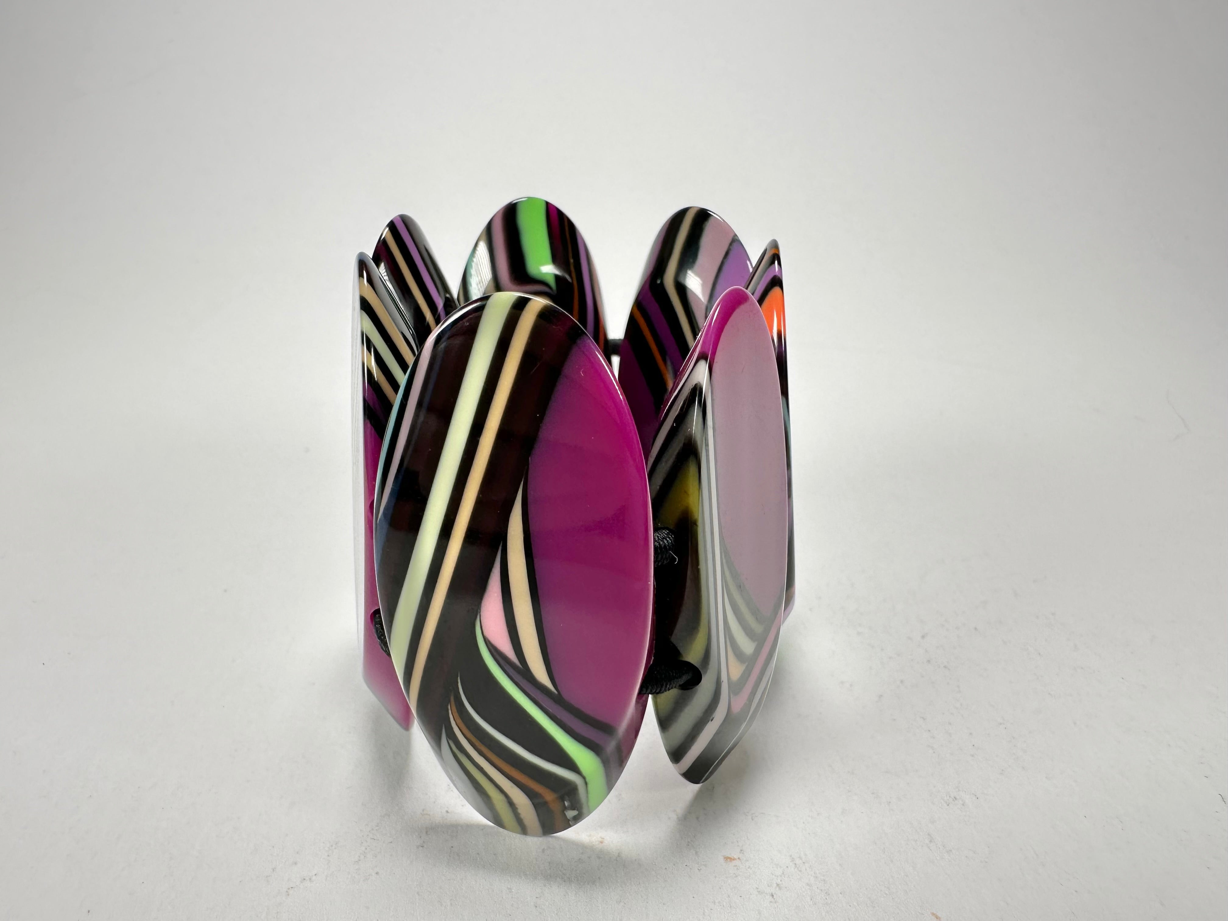 Jackie Brazil "Mouline" Purple Swirls 7 Piece Oval Elasticated Bracelet ( B3168 )