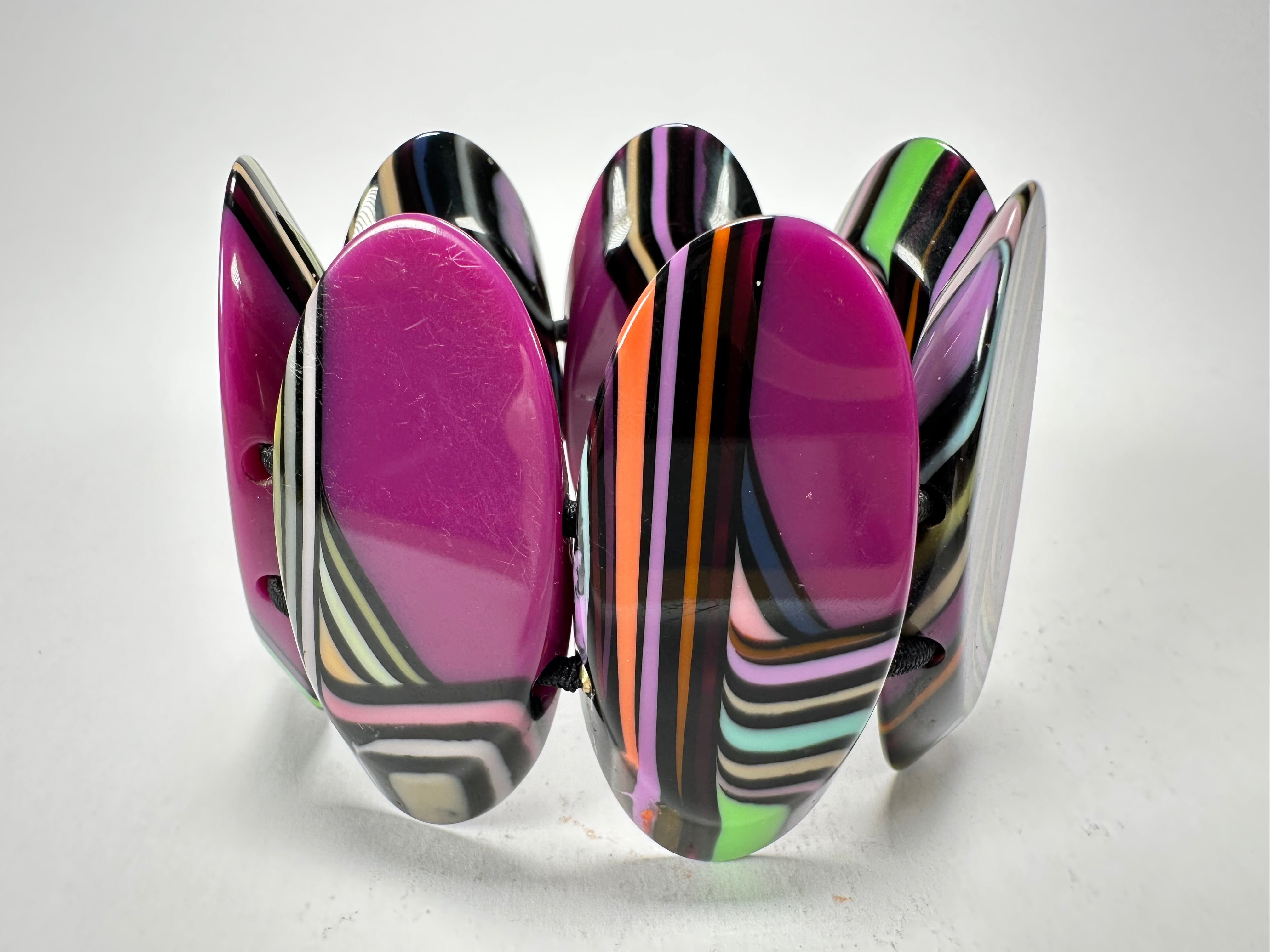 Jackie Brazil "Mouline" Purple Swirls 7 Piece Oval Elasticated Bracelet ( B3168 )