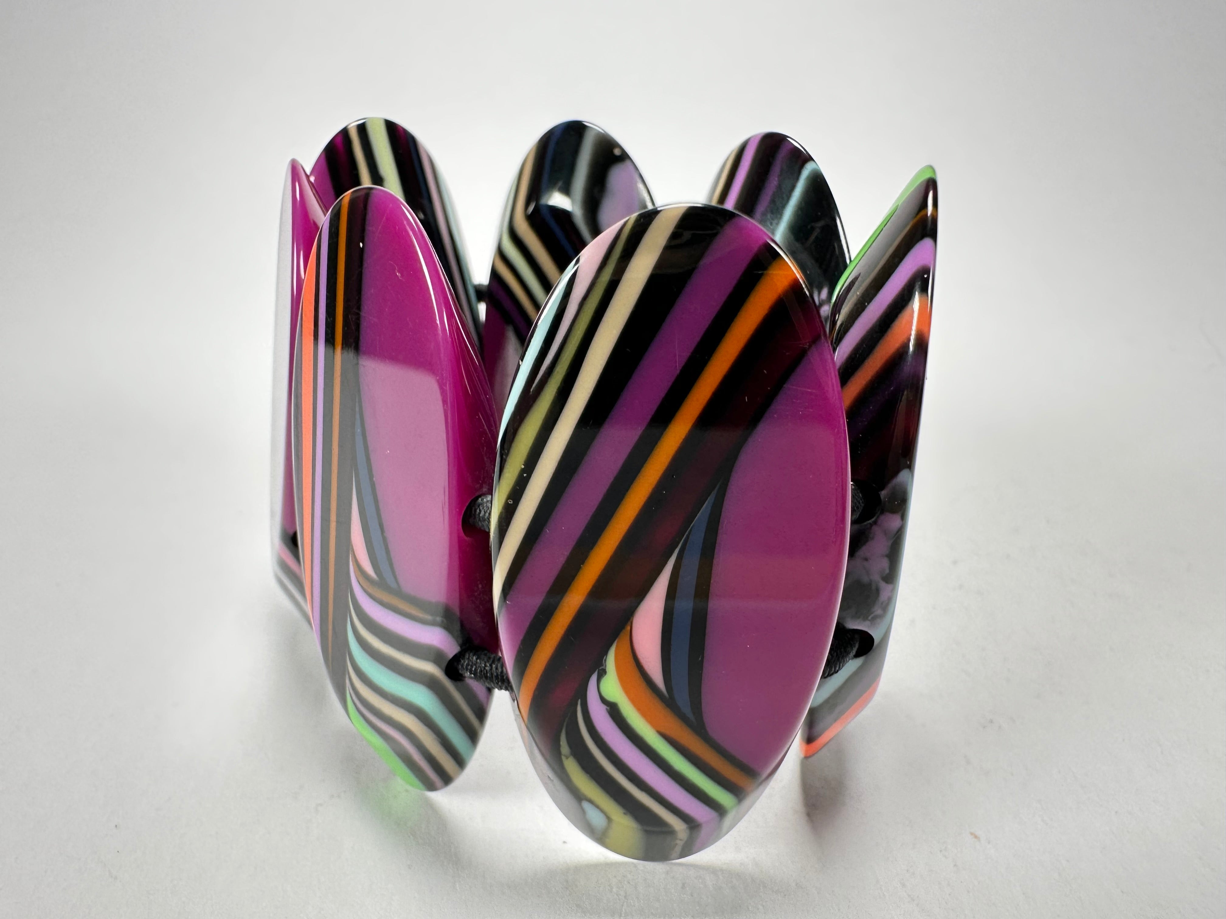 Jackie Brazil "Mouline" Purple Swirls 7 Piece Oval Elasticated Bracelet ( B3168 )