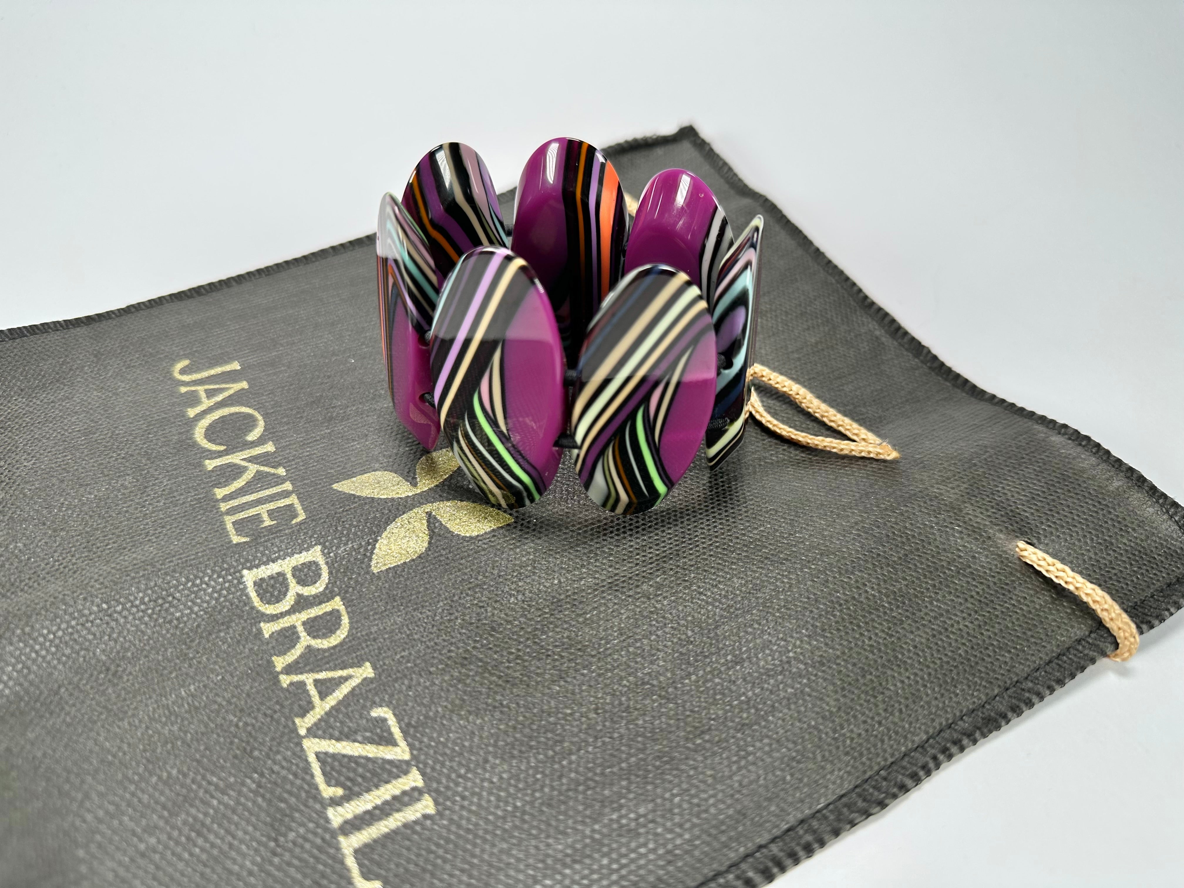 Jackie Brazil "Mouline" Purple Swirls 7 Piece Oval Elasticated Bracelet ( B3168 )