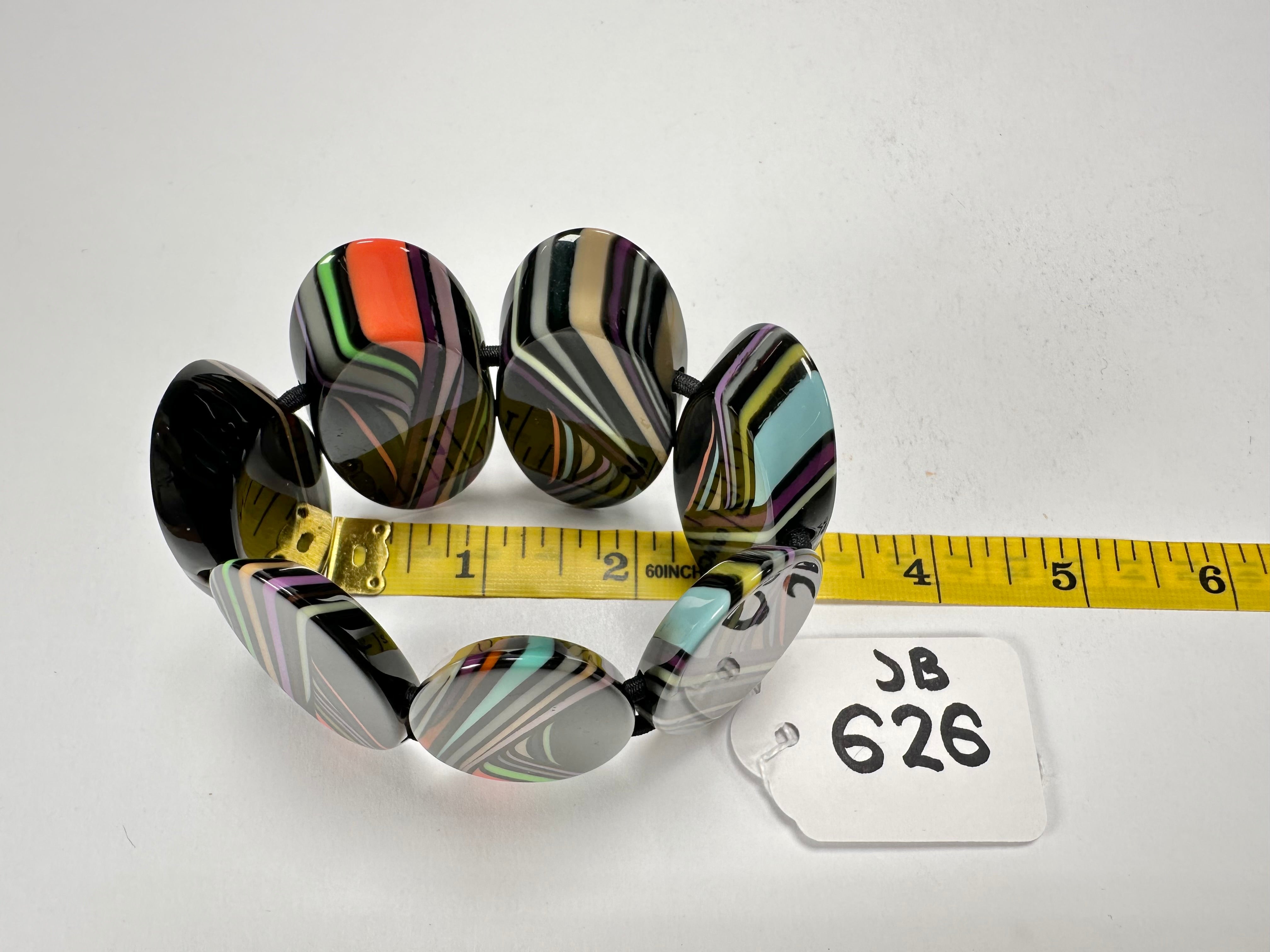 Jackie Brazil "Mouline" Black Swirls 7 Piece Oval Elasticated Bracelet ( B3168 )