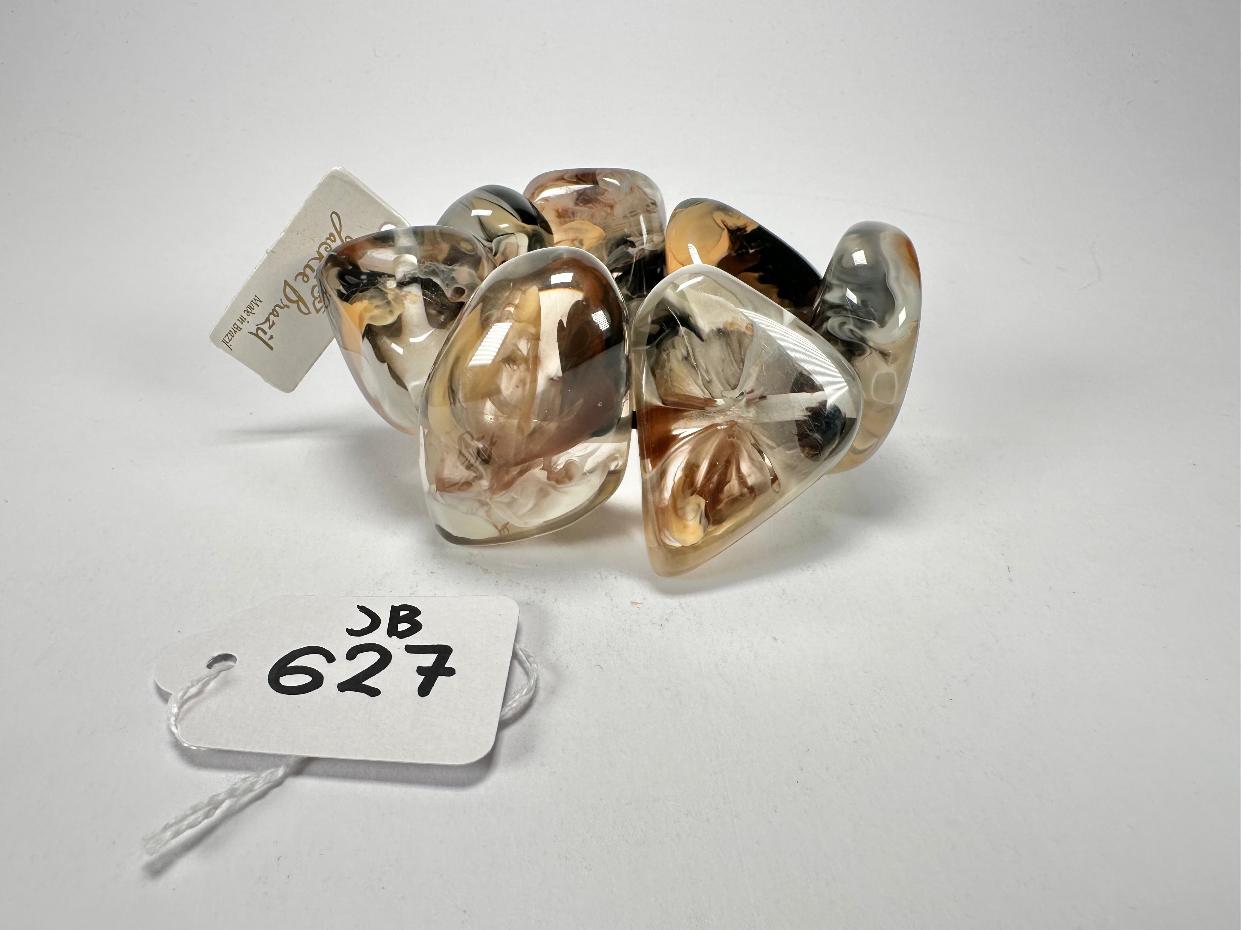 Jackie Brazil "Vesubio" Large Cusco Stones Brown Marble Elasticated Bracelet ( B1613 )